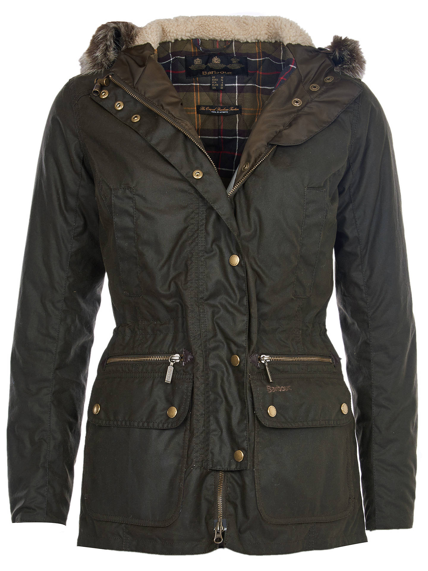 Barbour Kelsall Waxed Hooded Jacket, Olive at John Lewis & Partners