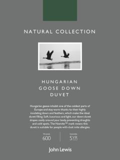 John Lewis Natural Collection Hungarian Goose Down Duvet, 7 Tog, Single