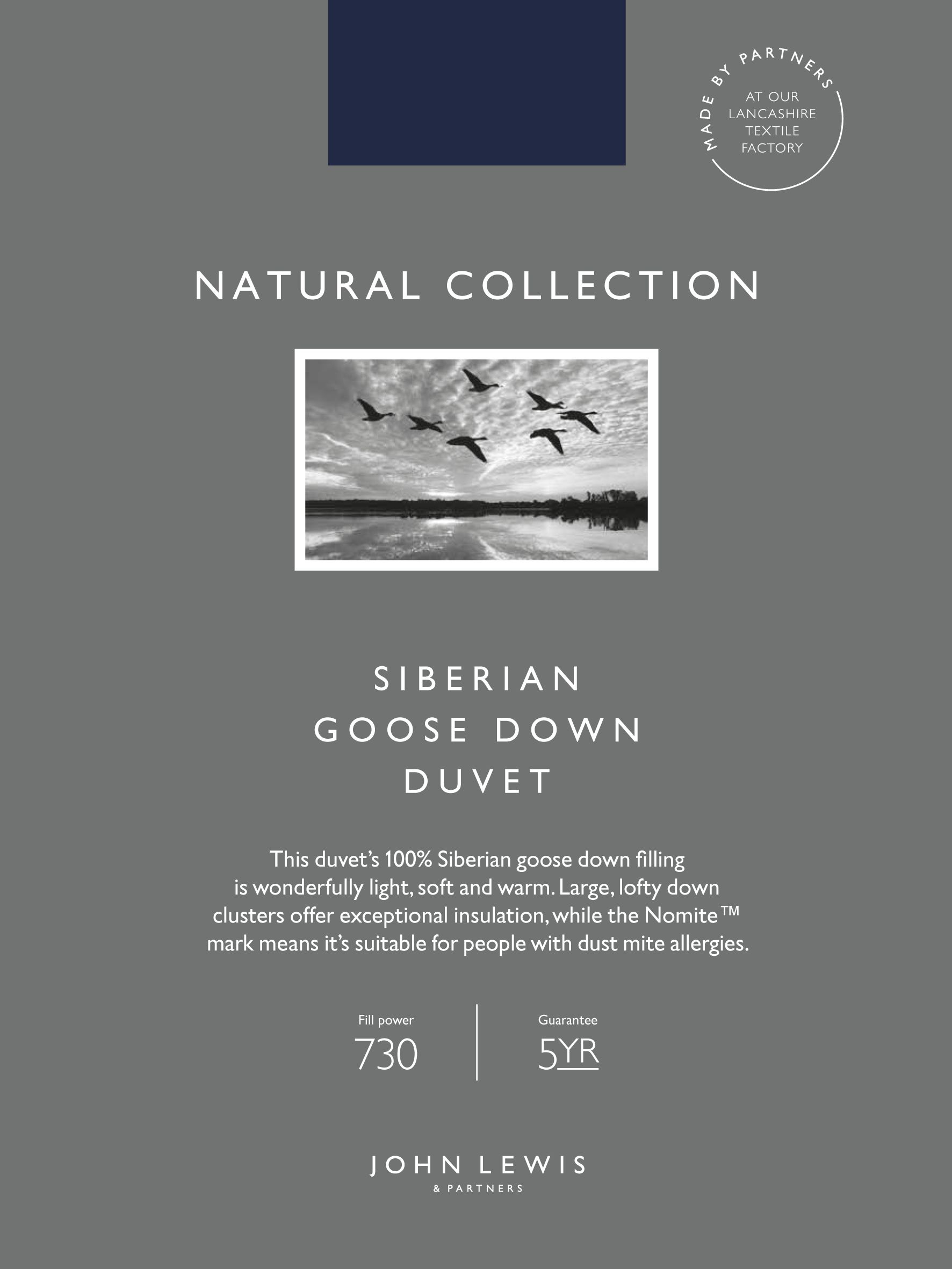 John Lewis Partners Natural Collection Siberian Goose Down 3 In