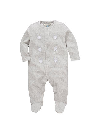 John Lewis & Partners Baby Bunny Velour Sleepsuit, Grey