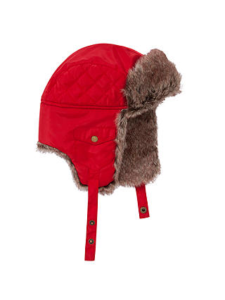 John Lewis & Partners Boy Ski Faux-Fur Trapper Hat, Red