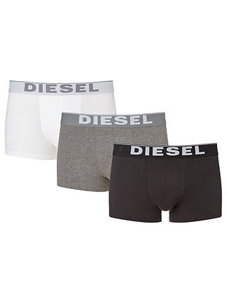 Diesel Kory Plain Stretch Cotton Trunks, Pack of 3, Grey/White/Black
