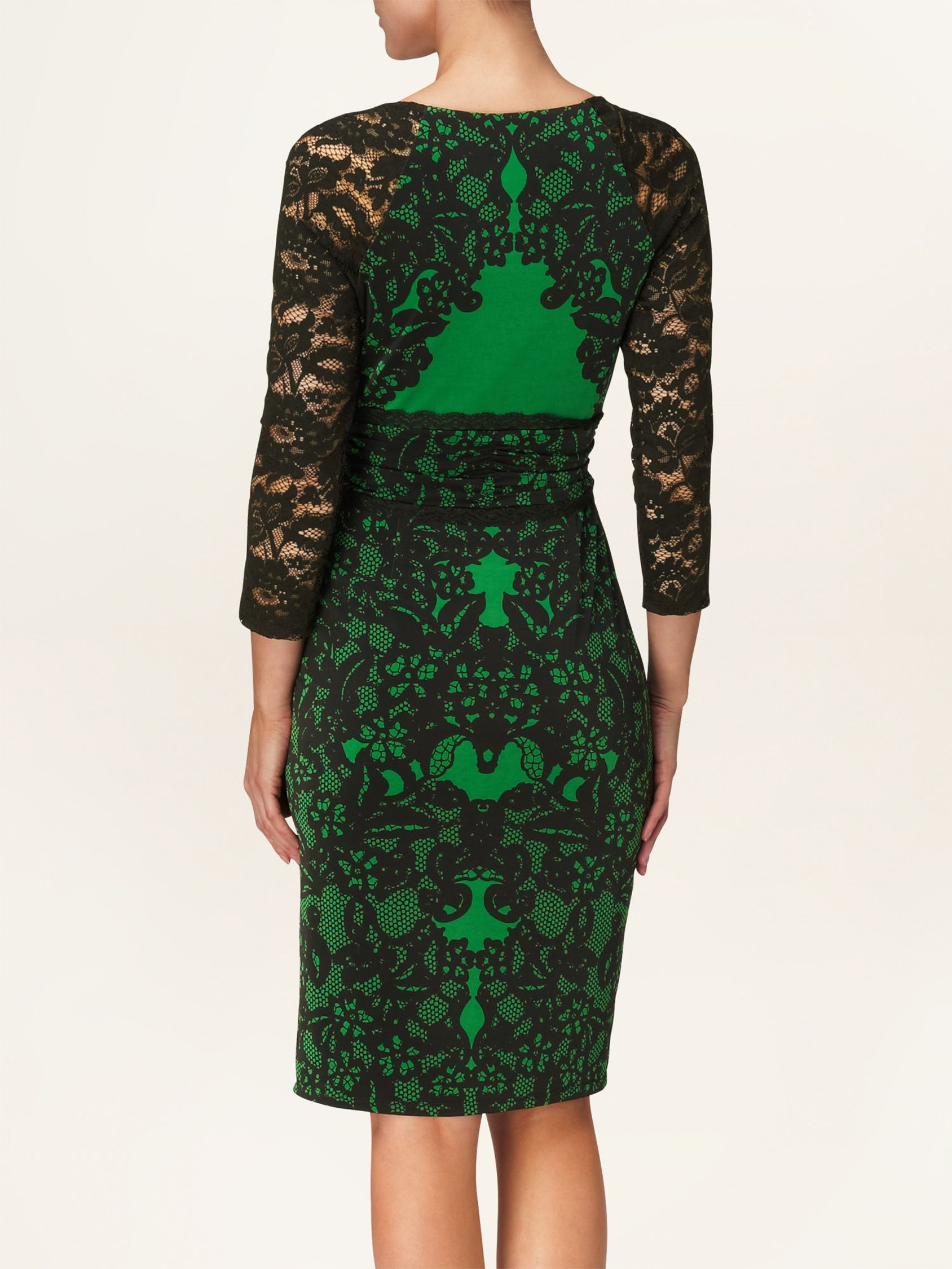 Phase Eight Reena Lace Print Dress, Black/Emerald at John Lewis & Partners