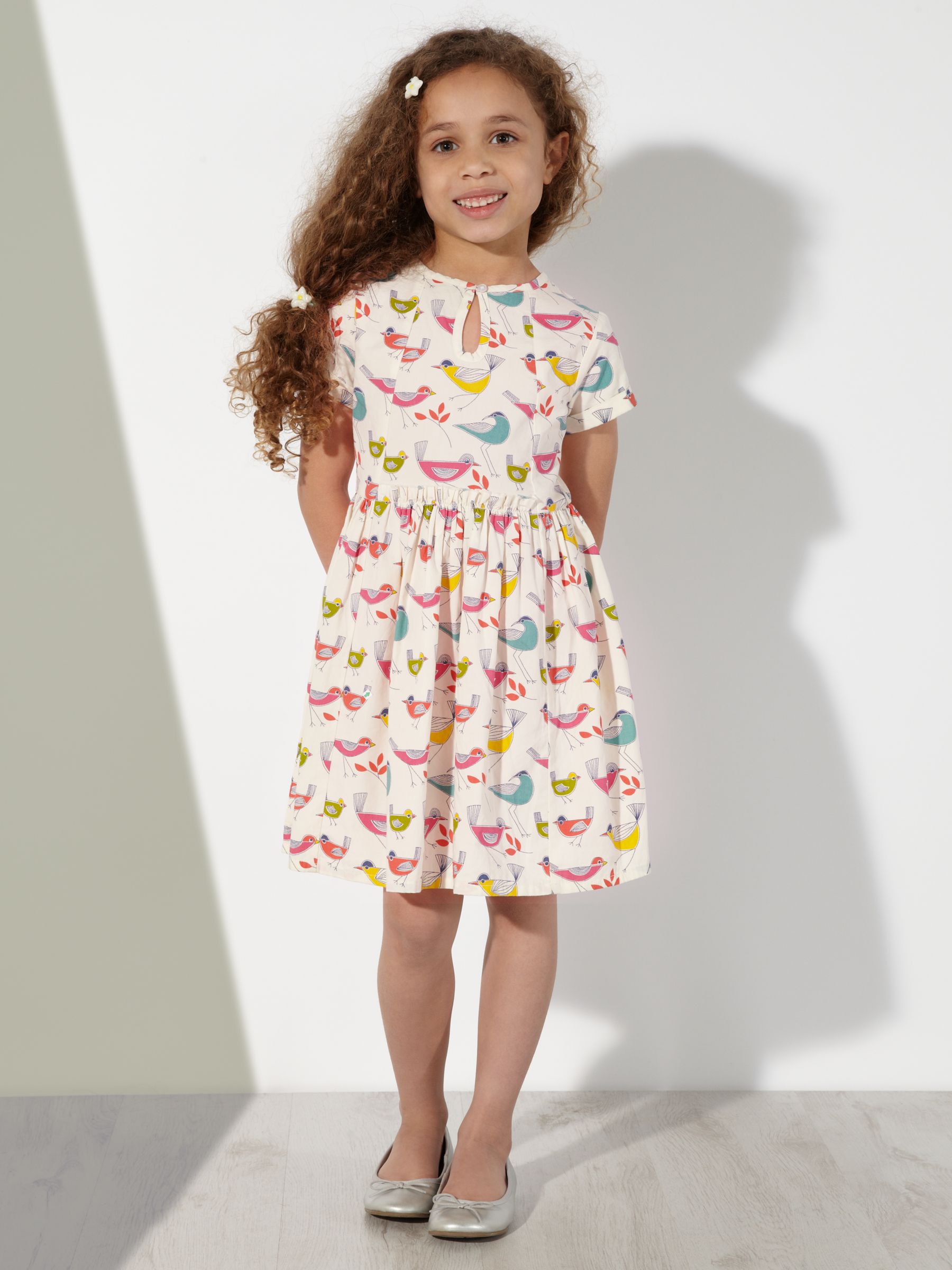 John Lewis Girl Bird Print Dress, Cream/Multi at John Lewis & Partners