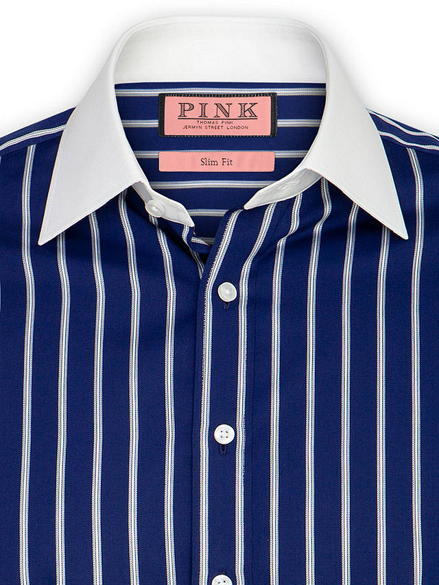 Thomas Pink Stripe Contrast Collar Long ...