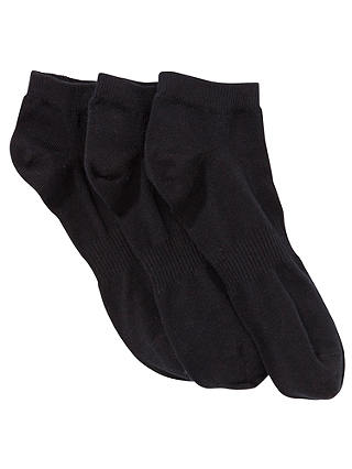 John Lewis & Partners Cotton Trainer Socks, Pack of 3, Black