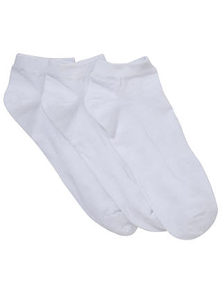 John Lewis & Partners Cotton Trainer Socks, Pack of 3, White