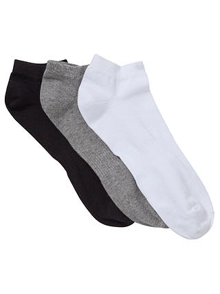 John Lewis Liner Socks, Pack of 3, Black/Grey/White