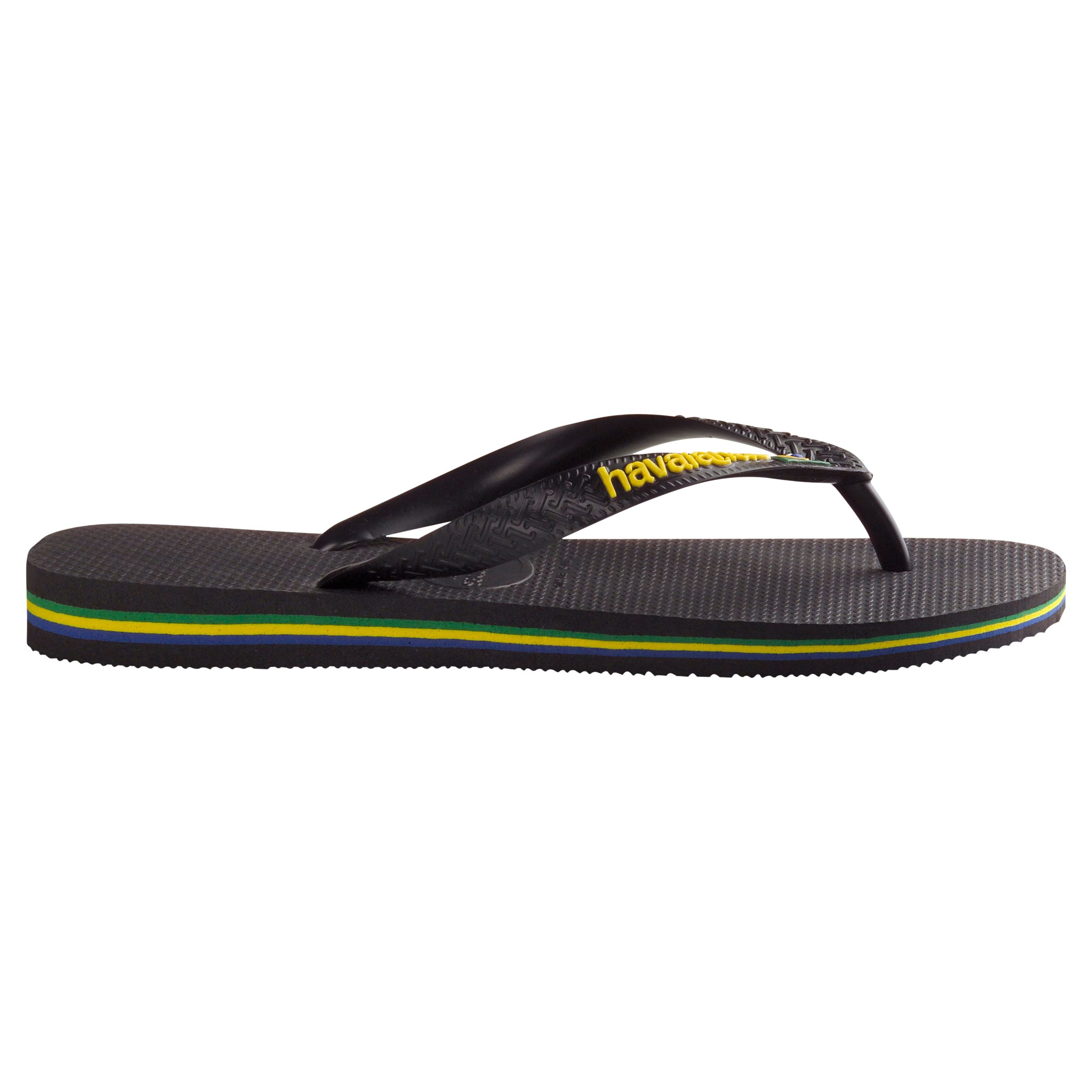 Havaianas Brasil Logo Flip Flops, Black/Yellow, M