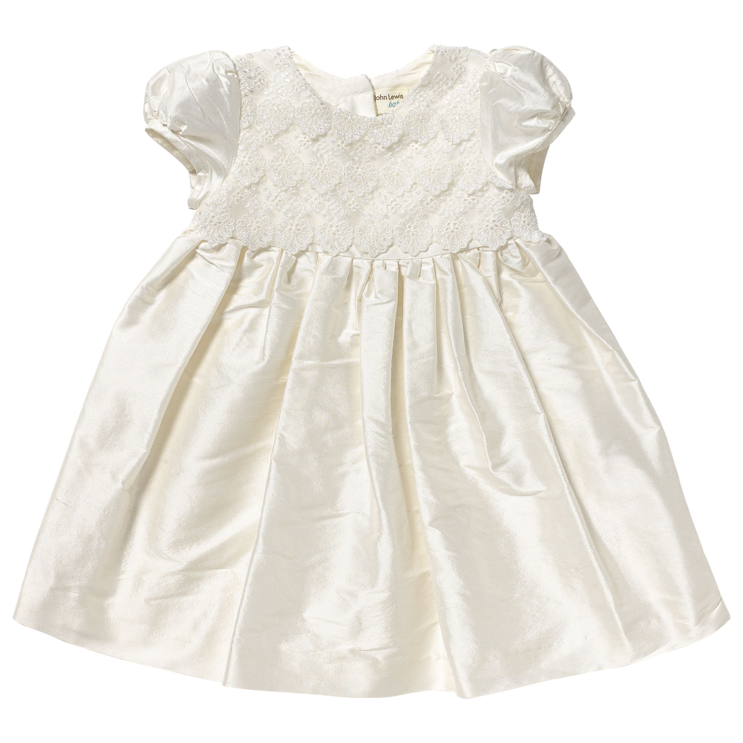 John Lewis Baby Lace Silk Christening Dress, Cream at John Lewis & Partners