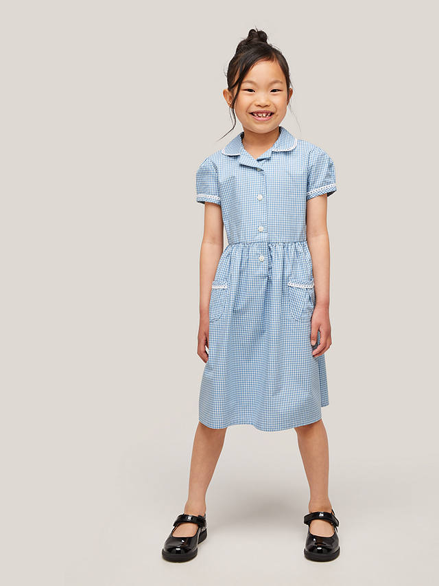 John Lewis Gingham Cotton School Summer Dress, Blue