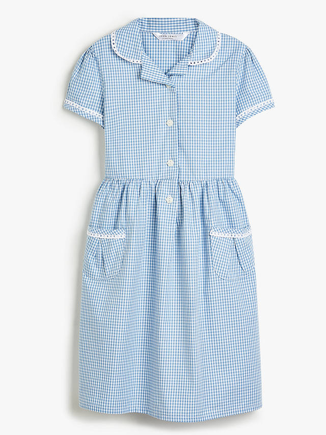 John Lewis Gingham Cotton School Summer Dress, Blue