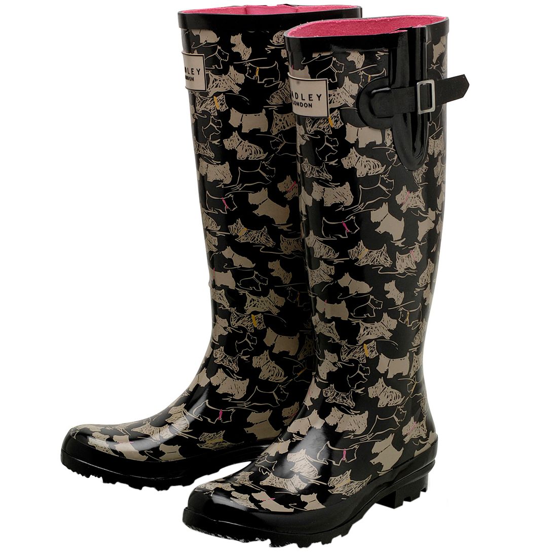 Radley Doodle Dog Long Wellie Boots, Black/Neutral at John Lewis & Partners