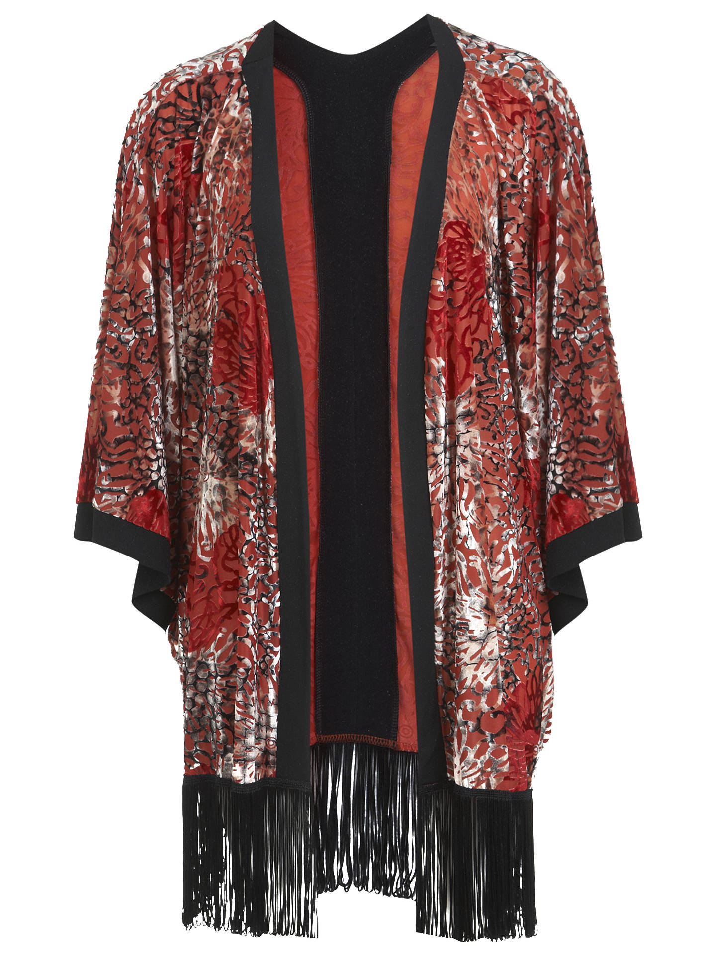 Miss Selfridge Devoré Fringe Kimono, Red at John Lewis & Partners