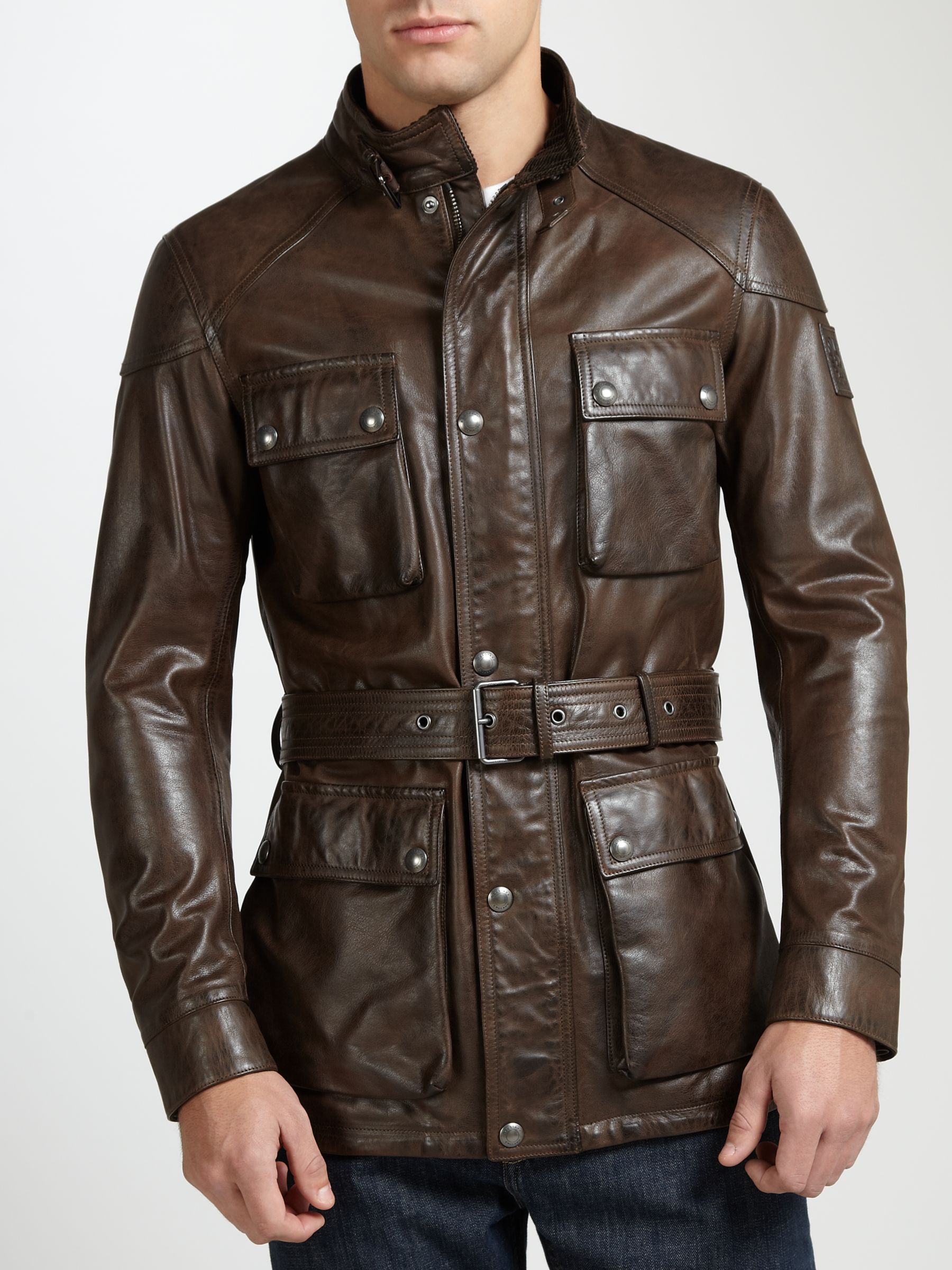 Belstaff Roadmaster Leather Jacket, Black/Brown at John Lewis & Partners