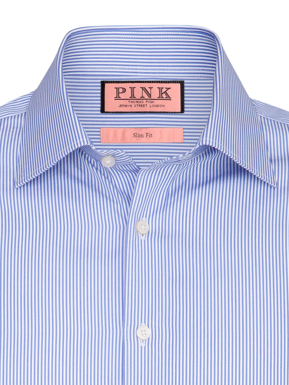 Thomas Pink Shirt Mens Size 15.5 Blue White Striped Dress Button Up Long  Sleeve*
