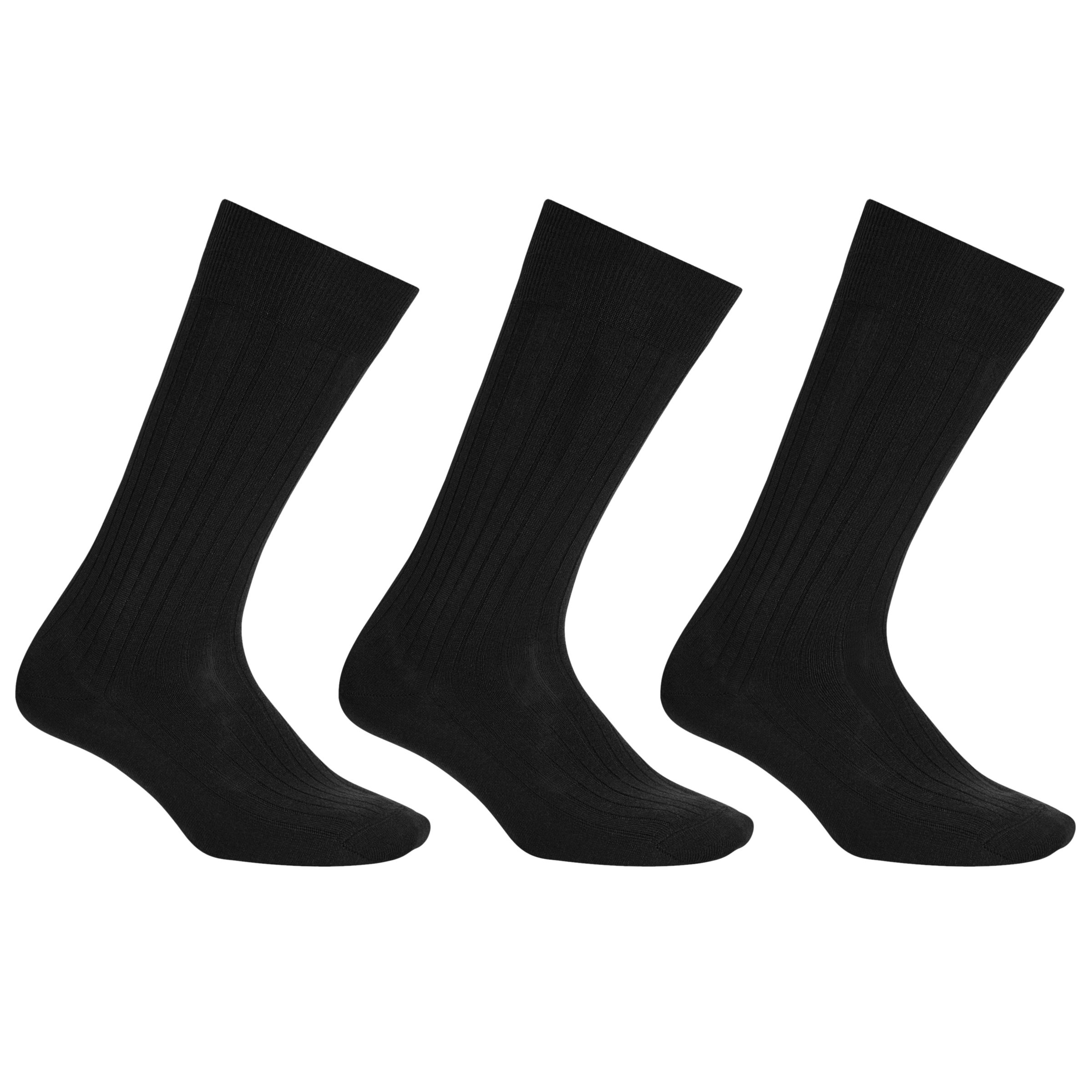 John Lewis & Partners Wool Rich Long Socks, Pack of 3, Black, S