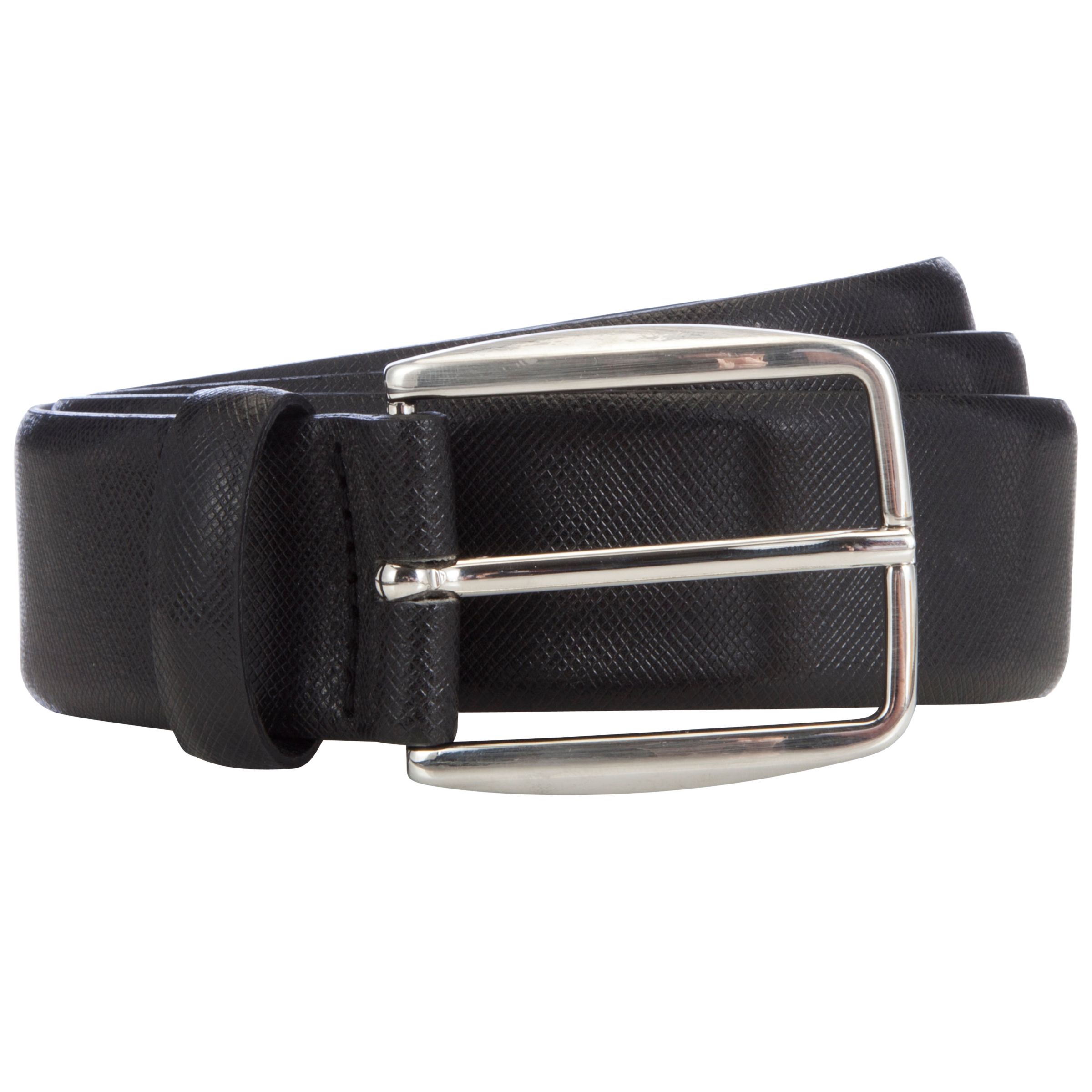 John Lewis & Partners Made in Italy Textured Leather Belt, Black, M
