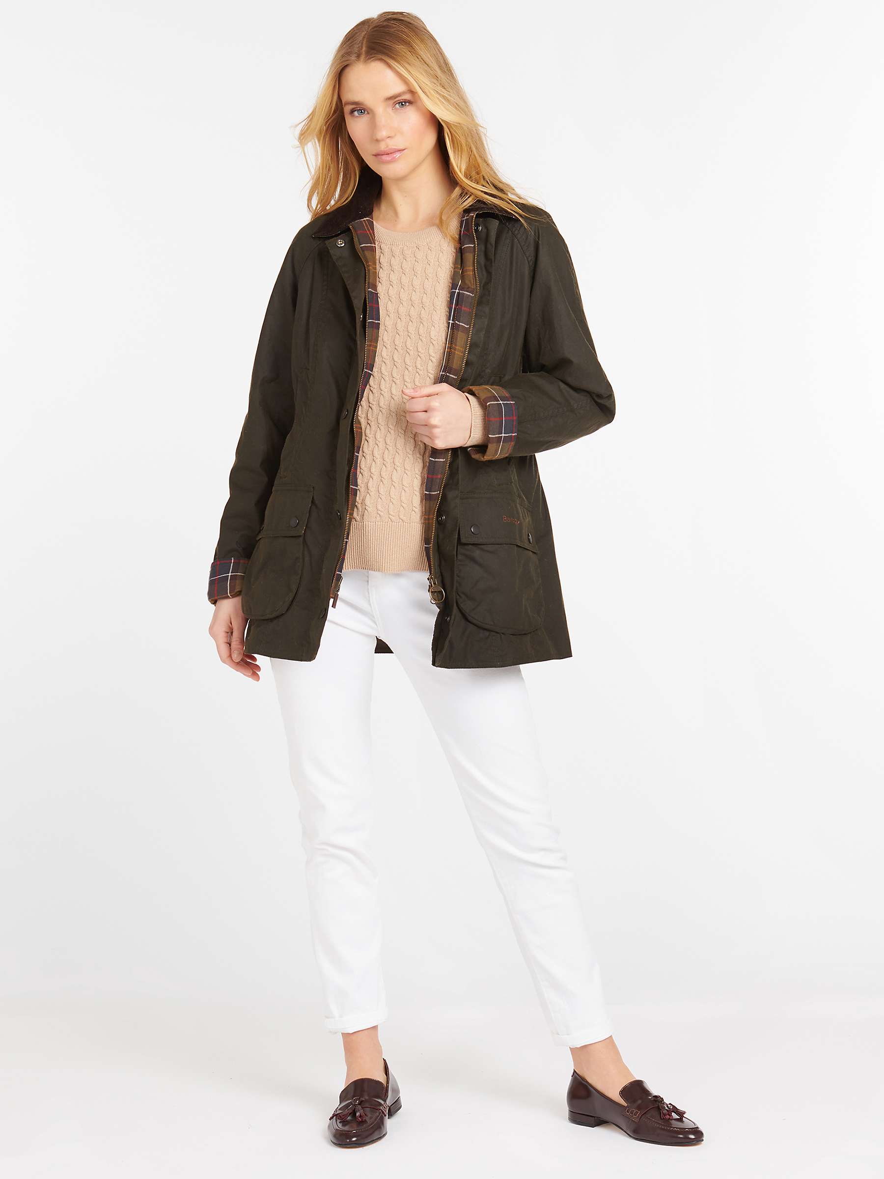 Buy Barbour Classic Beadnell Waxed Jacket, Olive Online at johnlewis.com