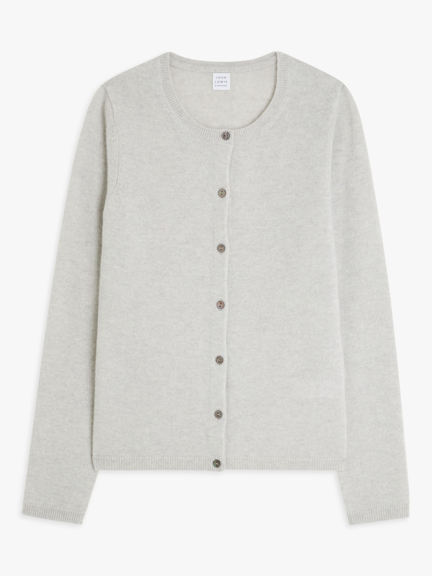 John Lewis & Partners Cashmere Crew Neck Cardigan, Grey at John Lewis ...