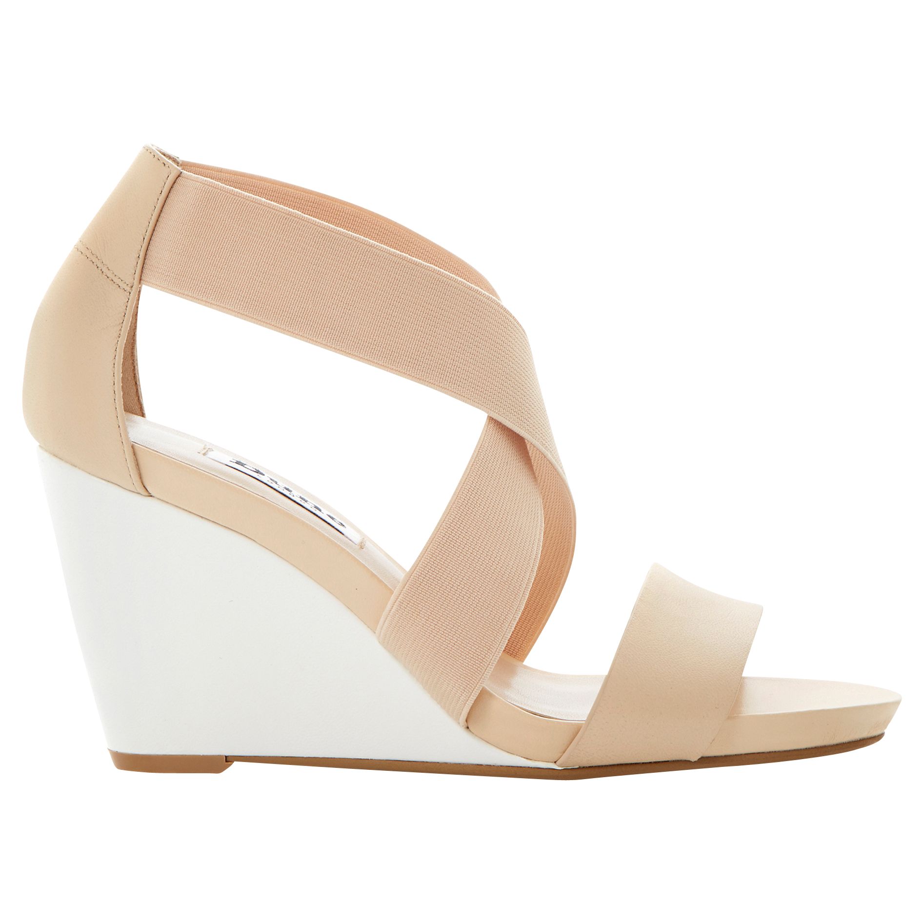 Dune Georgey Fabric Cross Strap Two Part Wedge Sandals