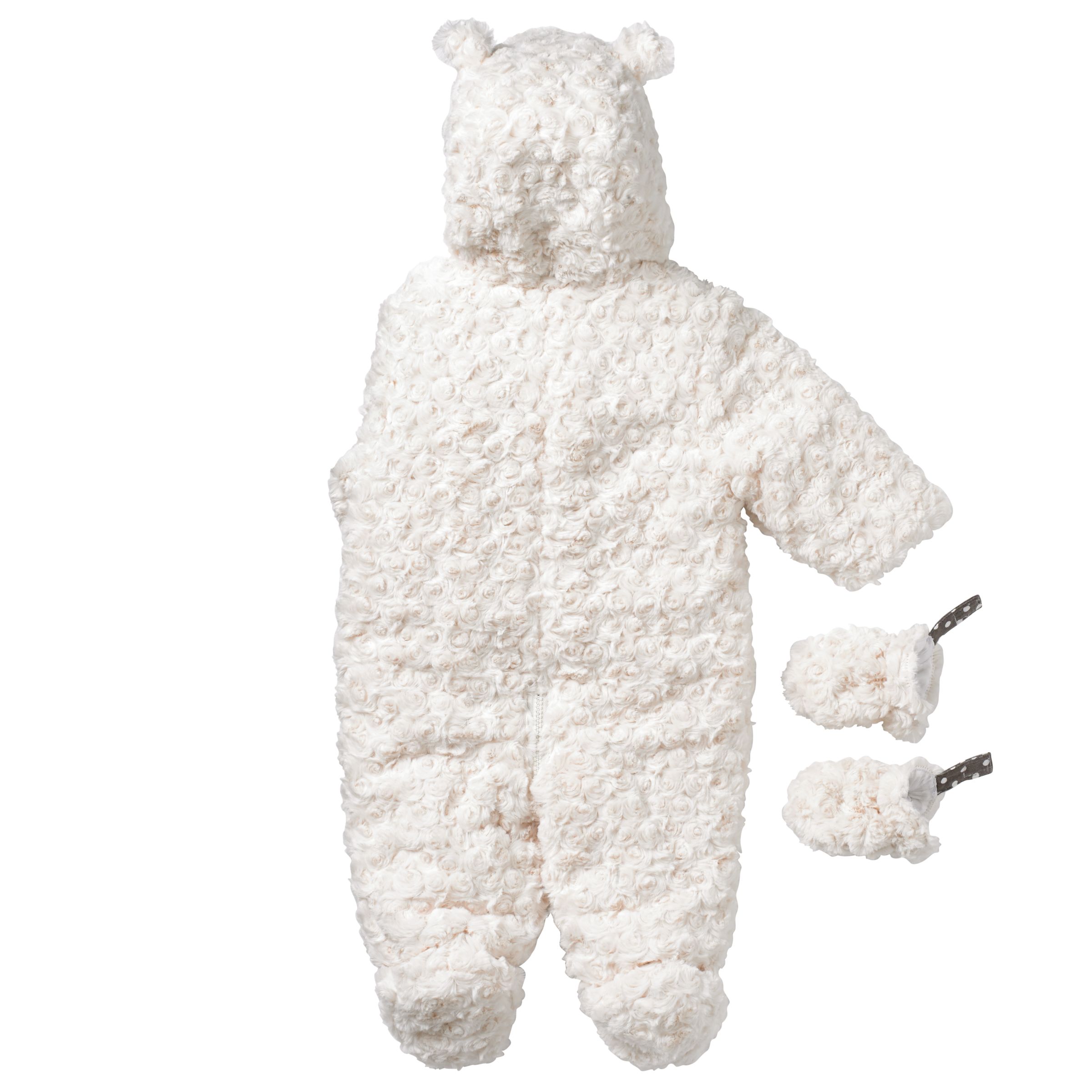 white fluffy snowsuit