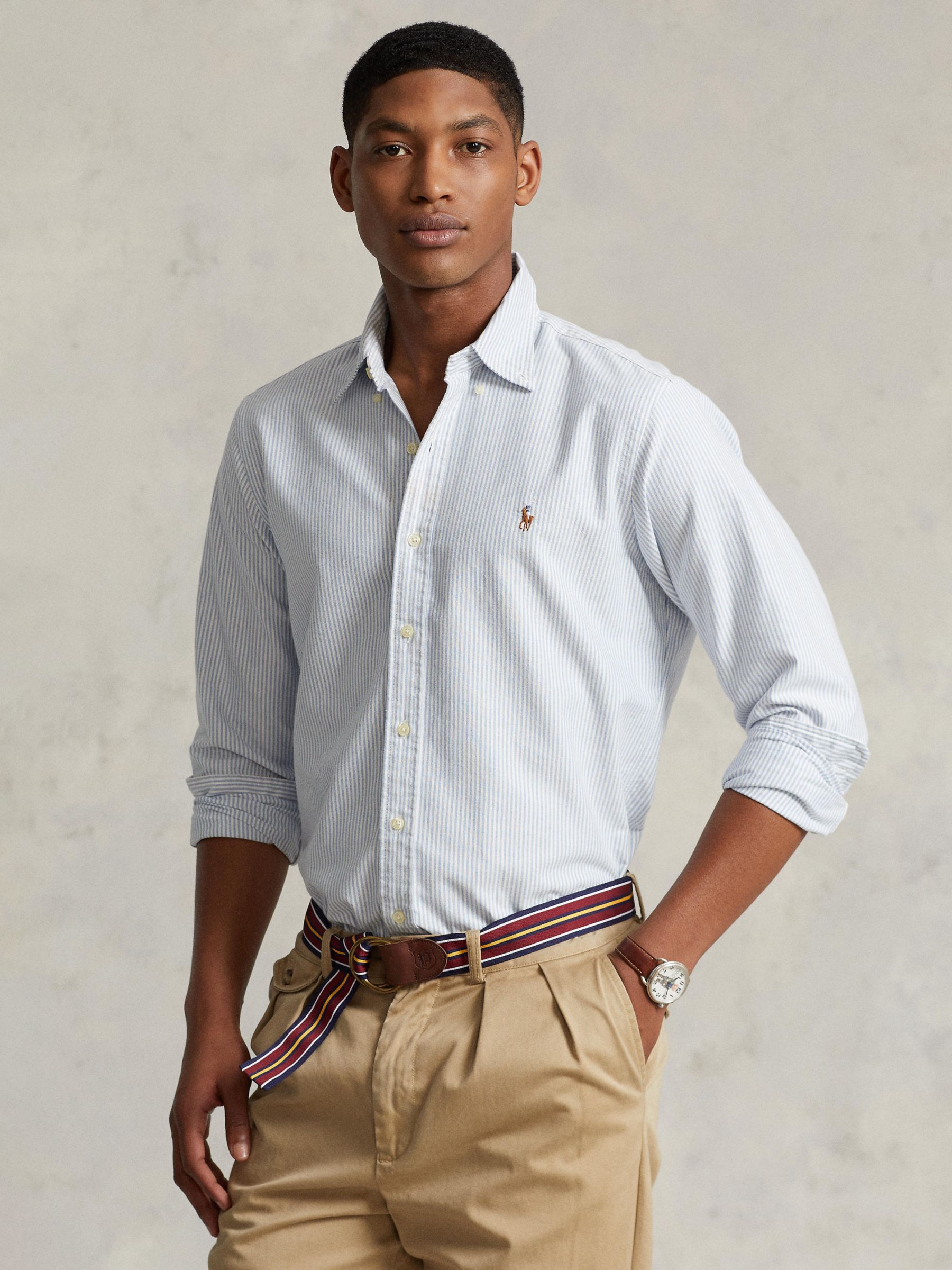 Polo Ralph Lauren Slim Fit Striped Oxford Shirt, Blue/White at John Lewis &  Partners
