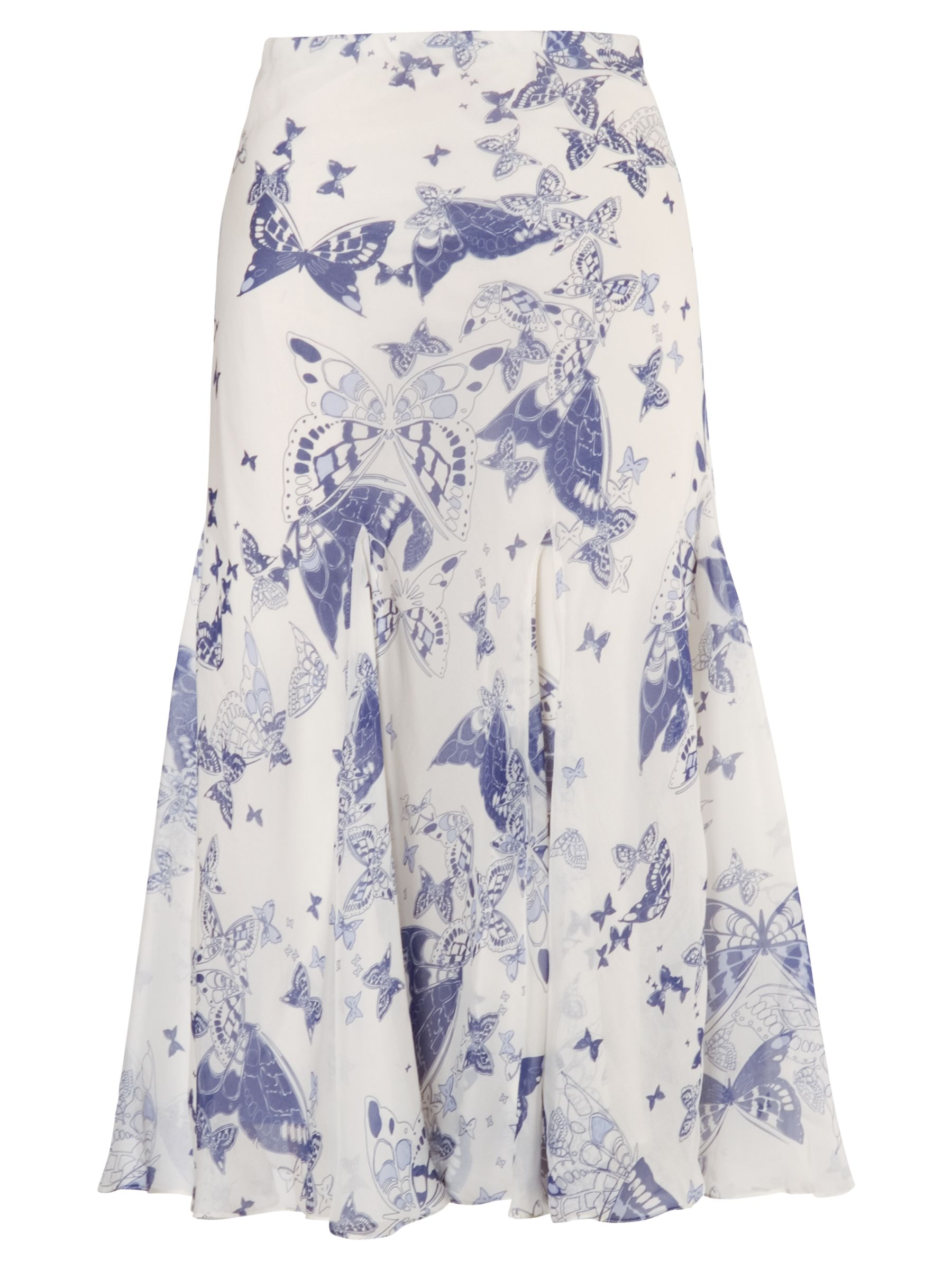 Chesca Butterfly Print Silk Skirt, Ivory/Navy at John Lewis & Partners