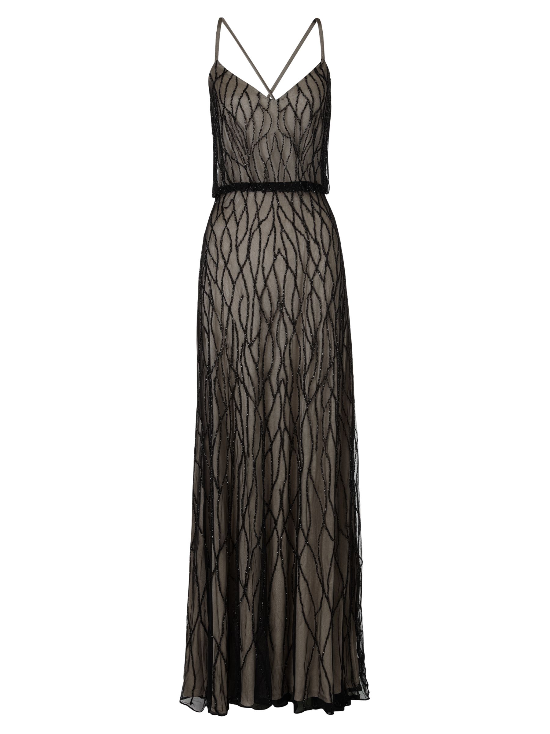 Adrianna Papell Long Halter Blouson Dress, Black/Nude