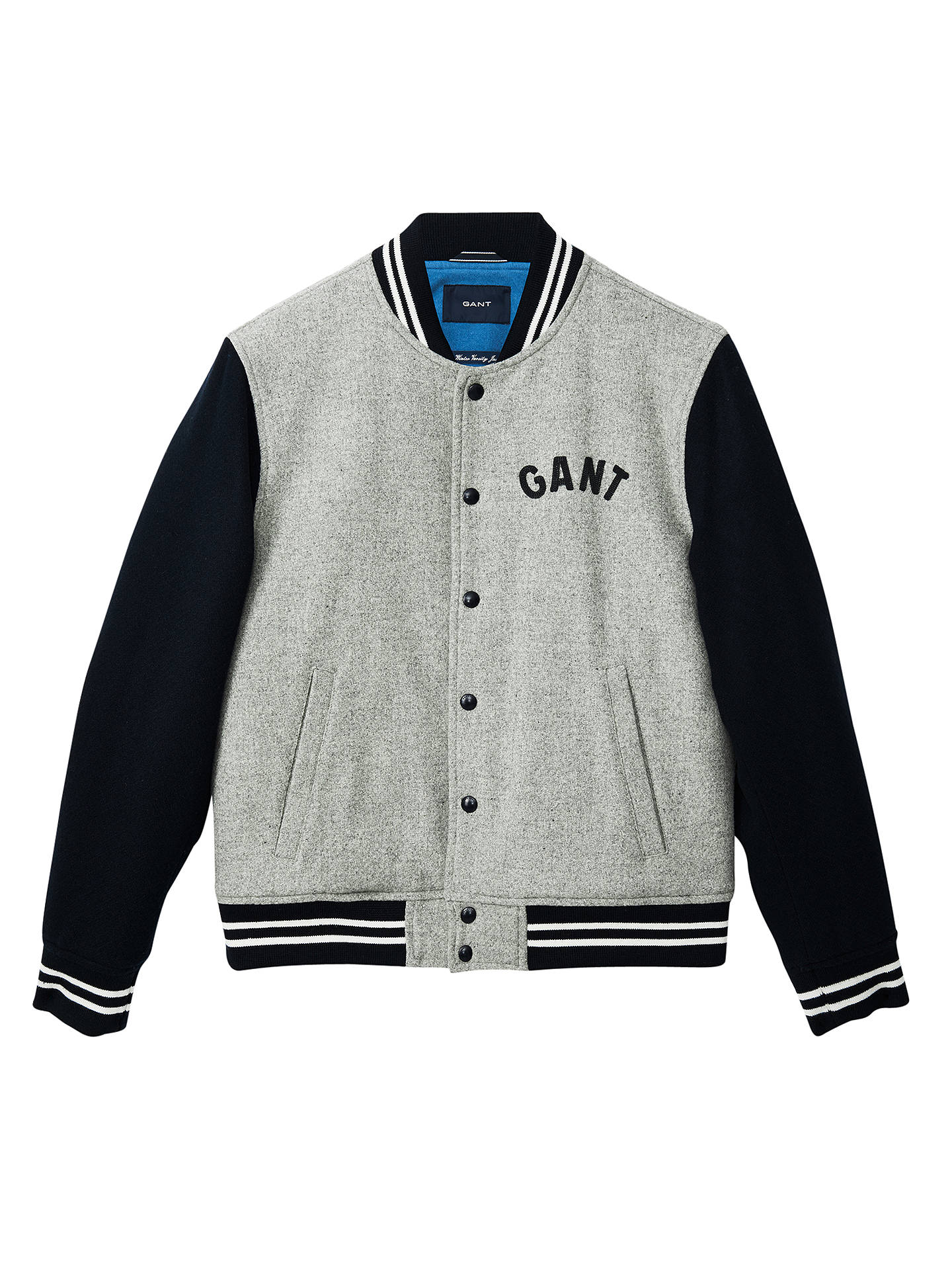 Gant Varsity Bomber Jacket, Grey at John Lewis & Partners