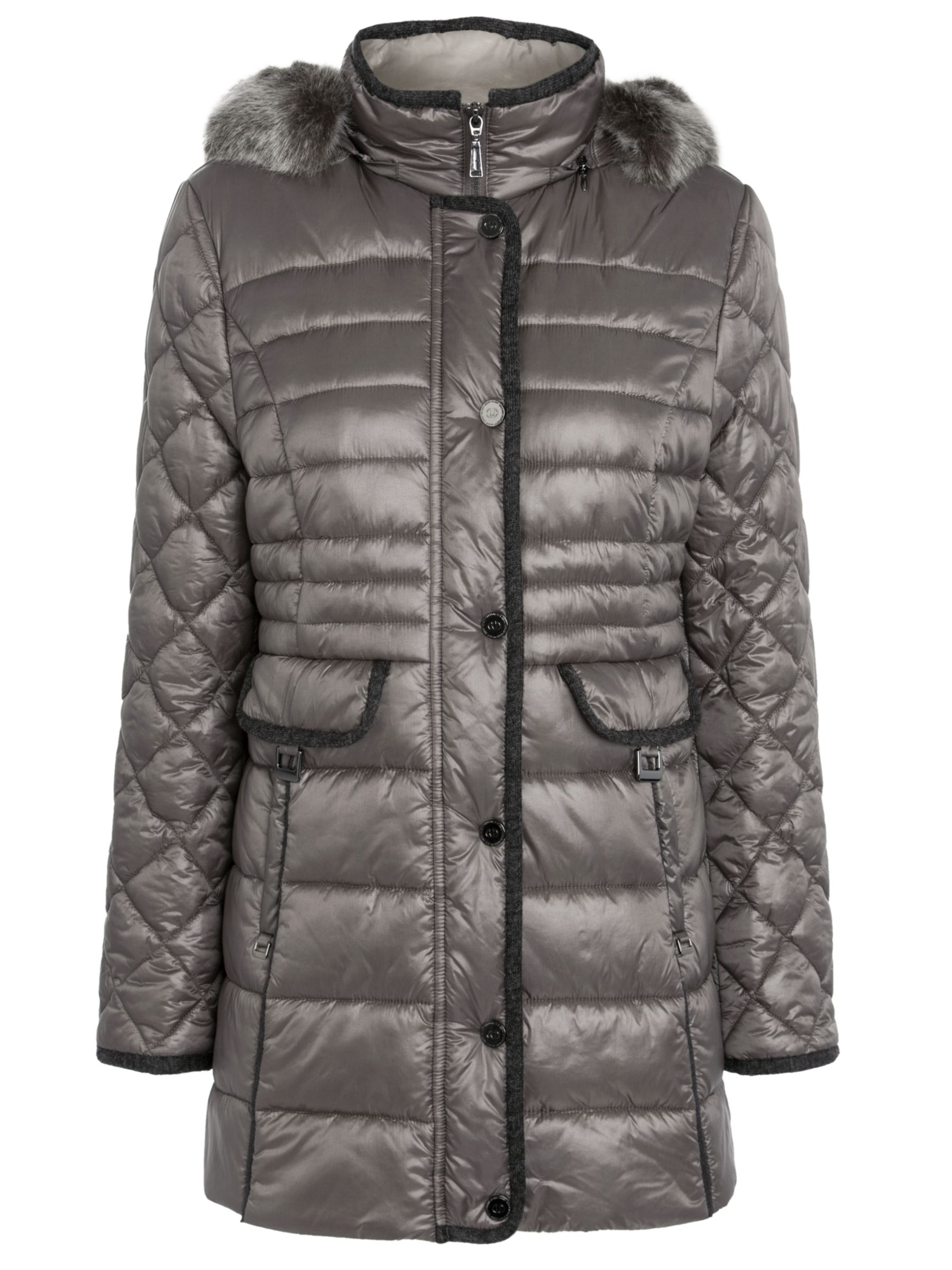 Gerry Weber Faux Fur Hood Quilted Coat, Pewter