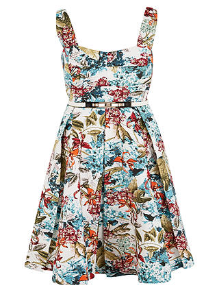 Chesca Floral Print Sateen Belted Dress, Multi