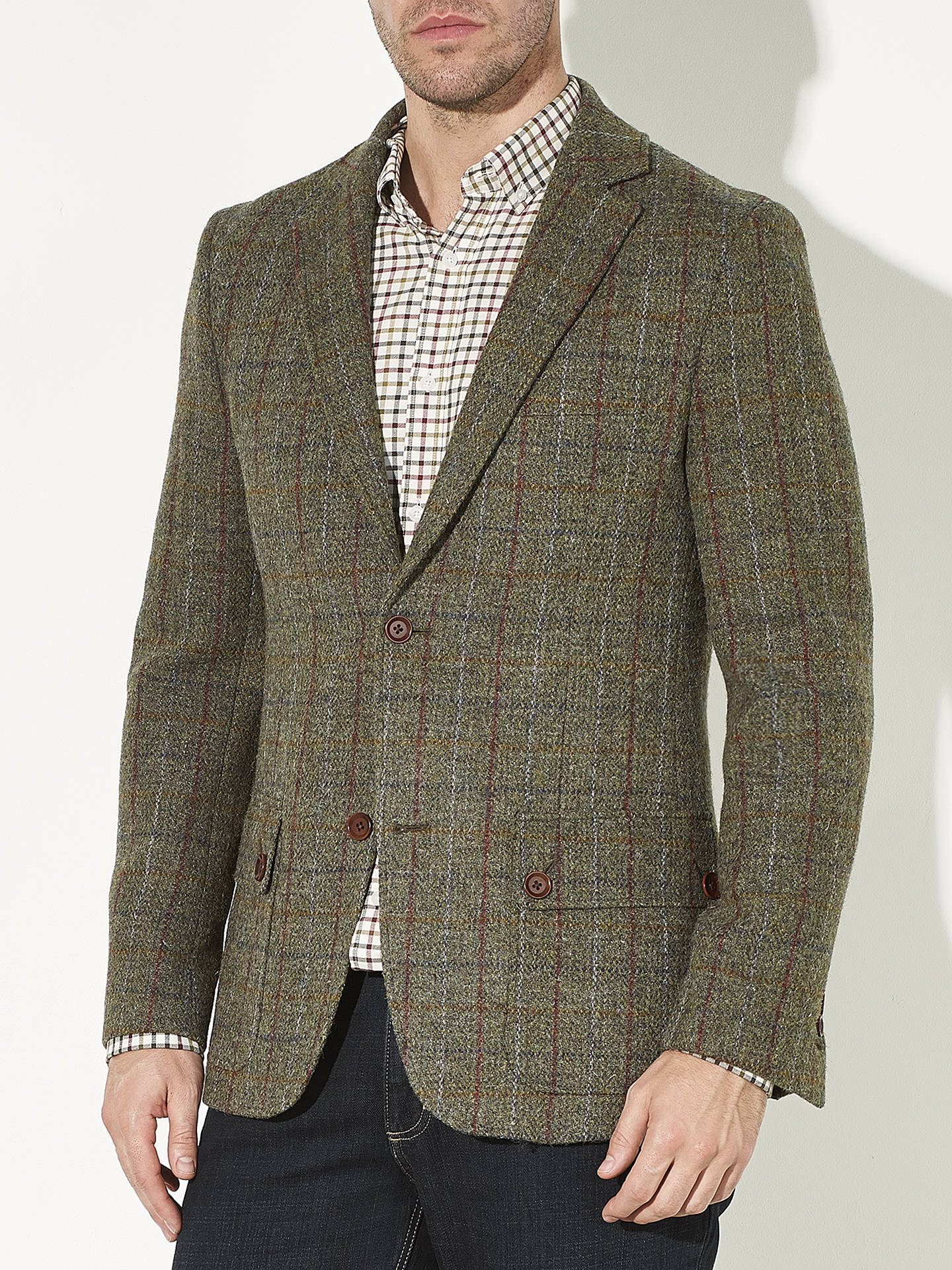 John Lewis Harris Tweed Herringbone Blazer, Grey at John Lewis & Partners