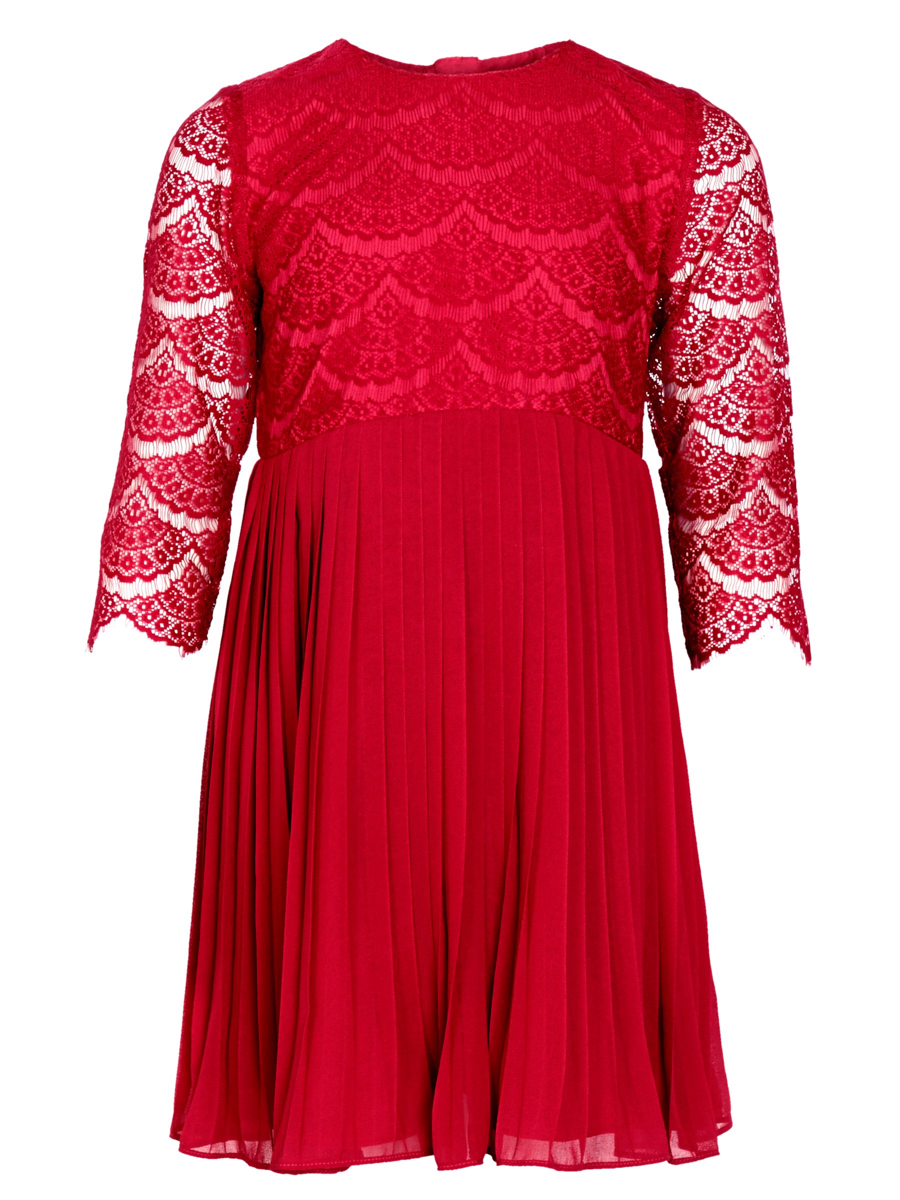 John Lewis Girl Lace Party Dress, Red at John Lewis & Partners