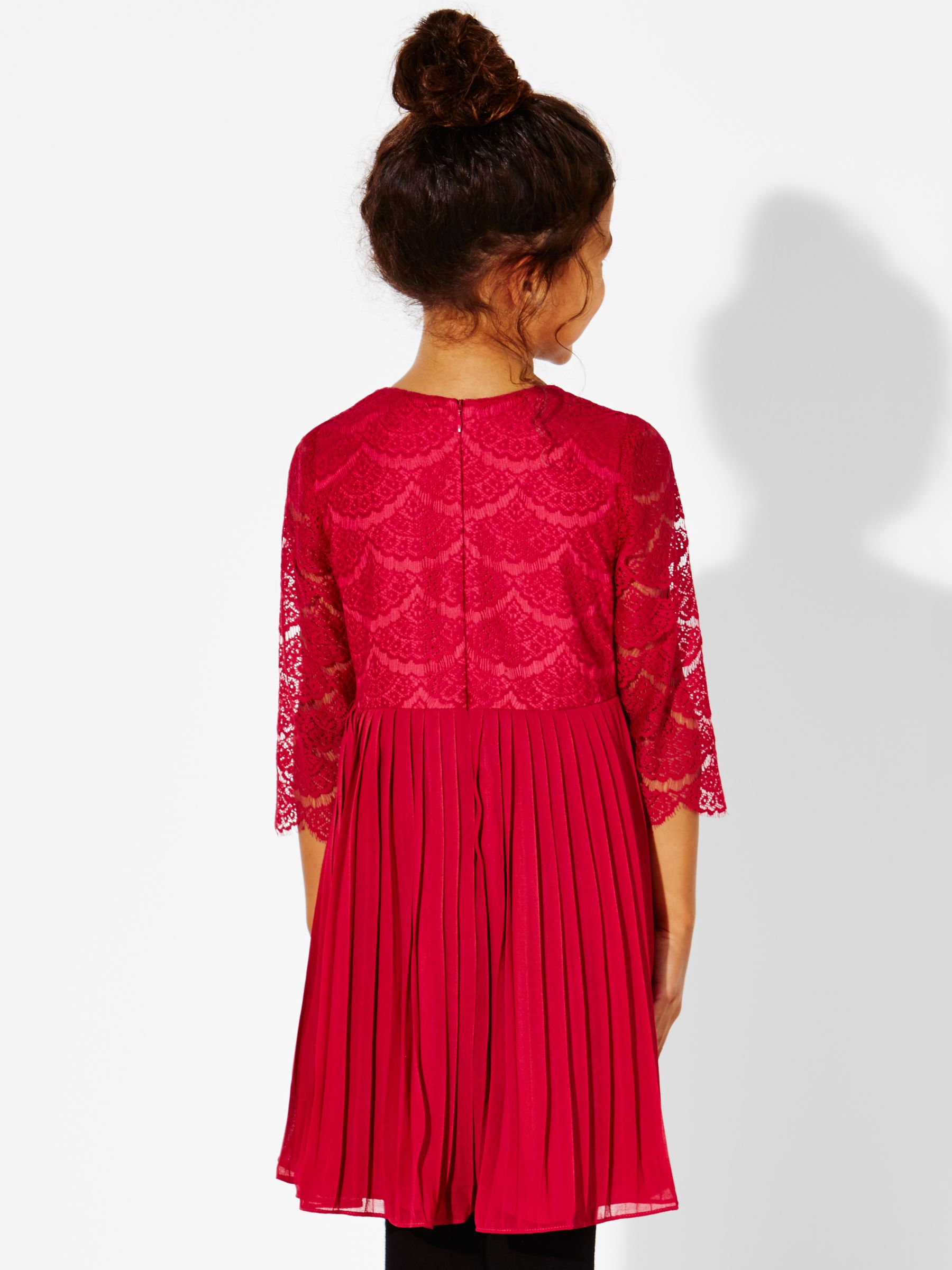 John Lewis Girl Lace Party Dress, Red at John Lewis & Partners