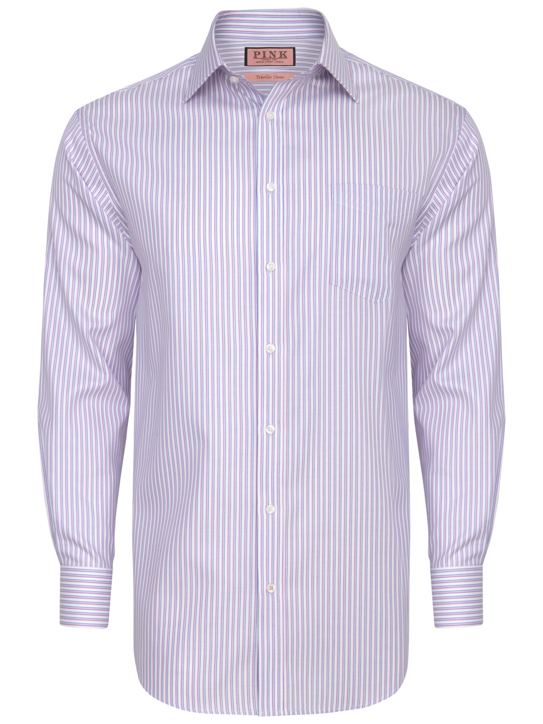 Thomas Pink Lammers 2-Fold Cotton Stripe Shirt, Pink/White, 18