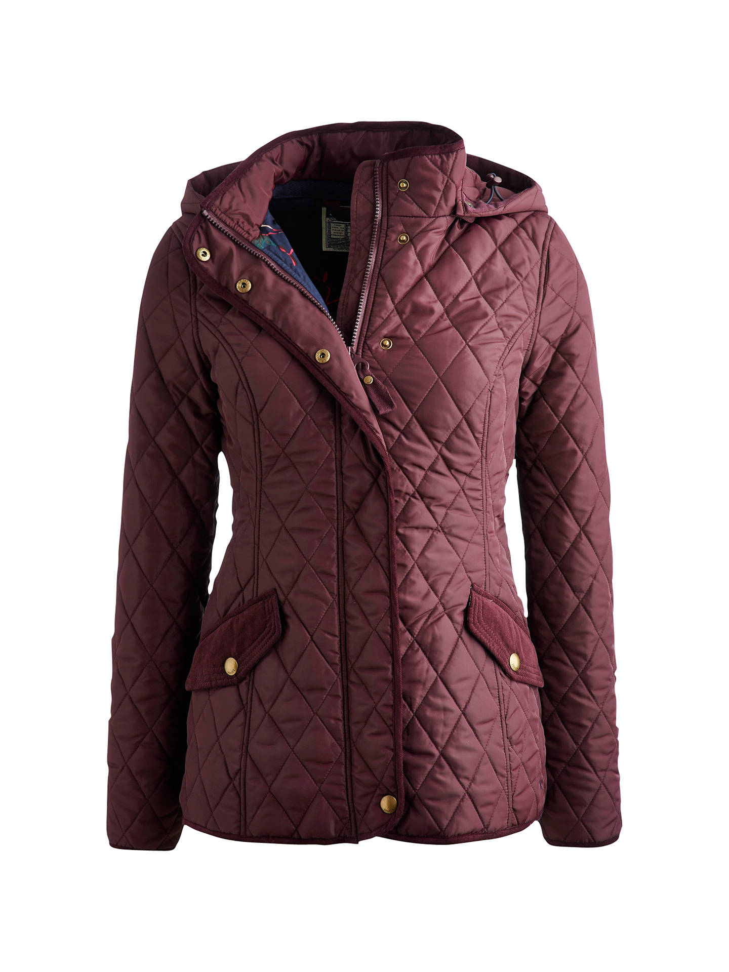 Joules Marcotte Hooded Quilt Jacket, Burgundy at John Lewis & Partners