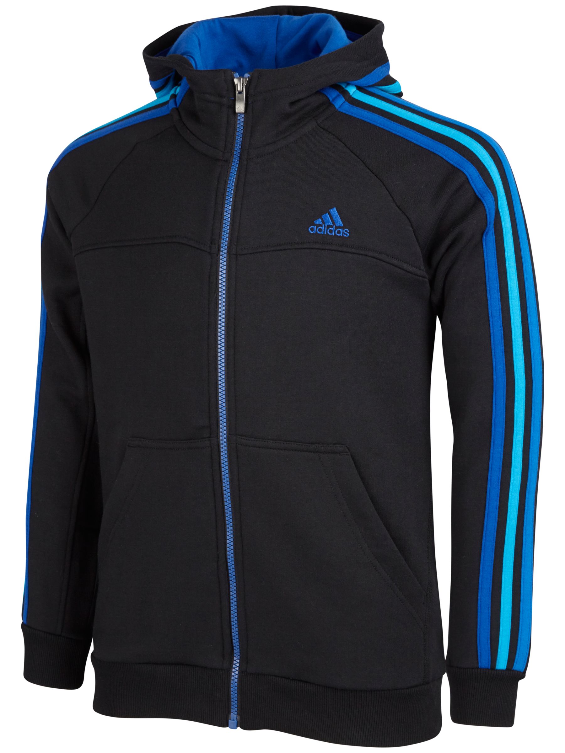 adidas black jacket with blue stripes
