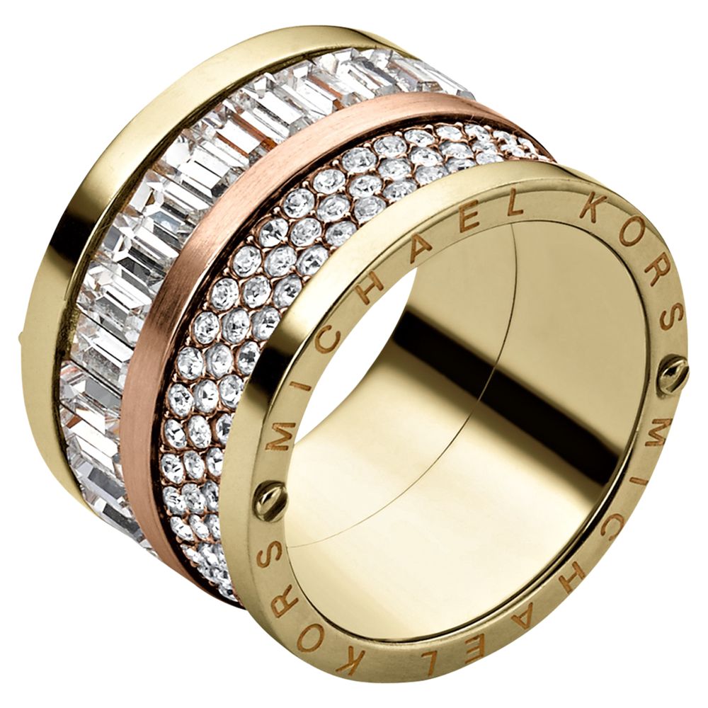 Buy Michael Kors Pave Barrel Two Tone Mixed Ring, Yellow / Rose Gold ...