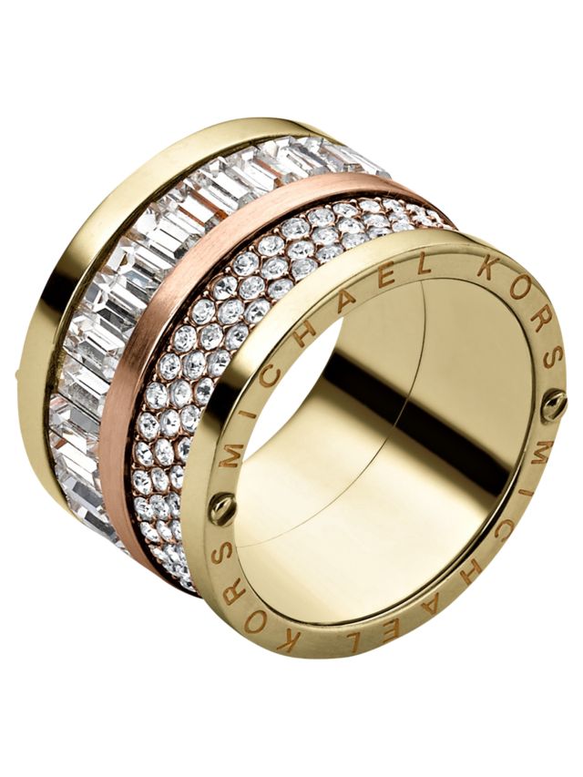 Michael Kors Pave Barrel Two Tone Mixed Ring Yellow Rose Gold