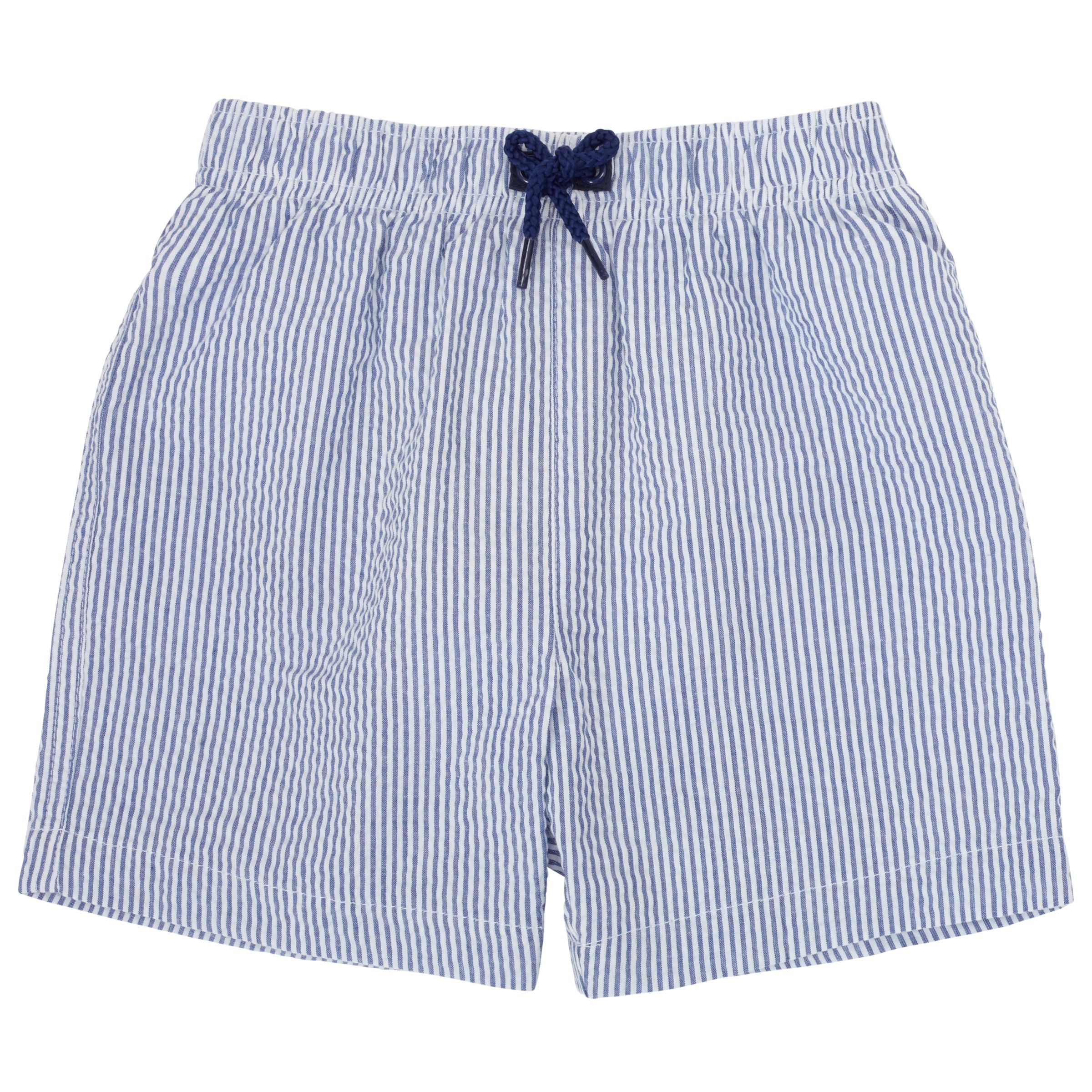 blue and white striped swim shorts