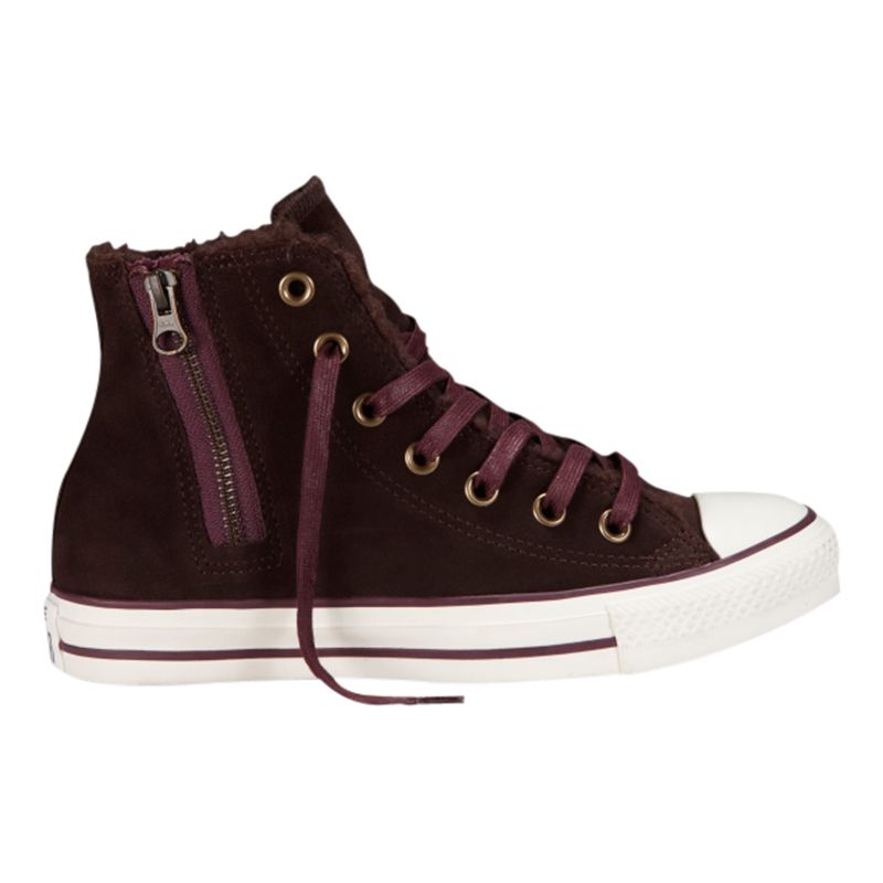 Converse Chuck Taylor All Stars Side Zip Hi-Top Suede Trainers, Burgundy at  John Lewis \u0026 Partners
