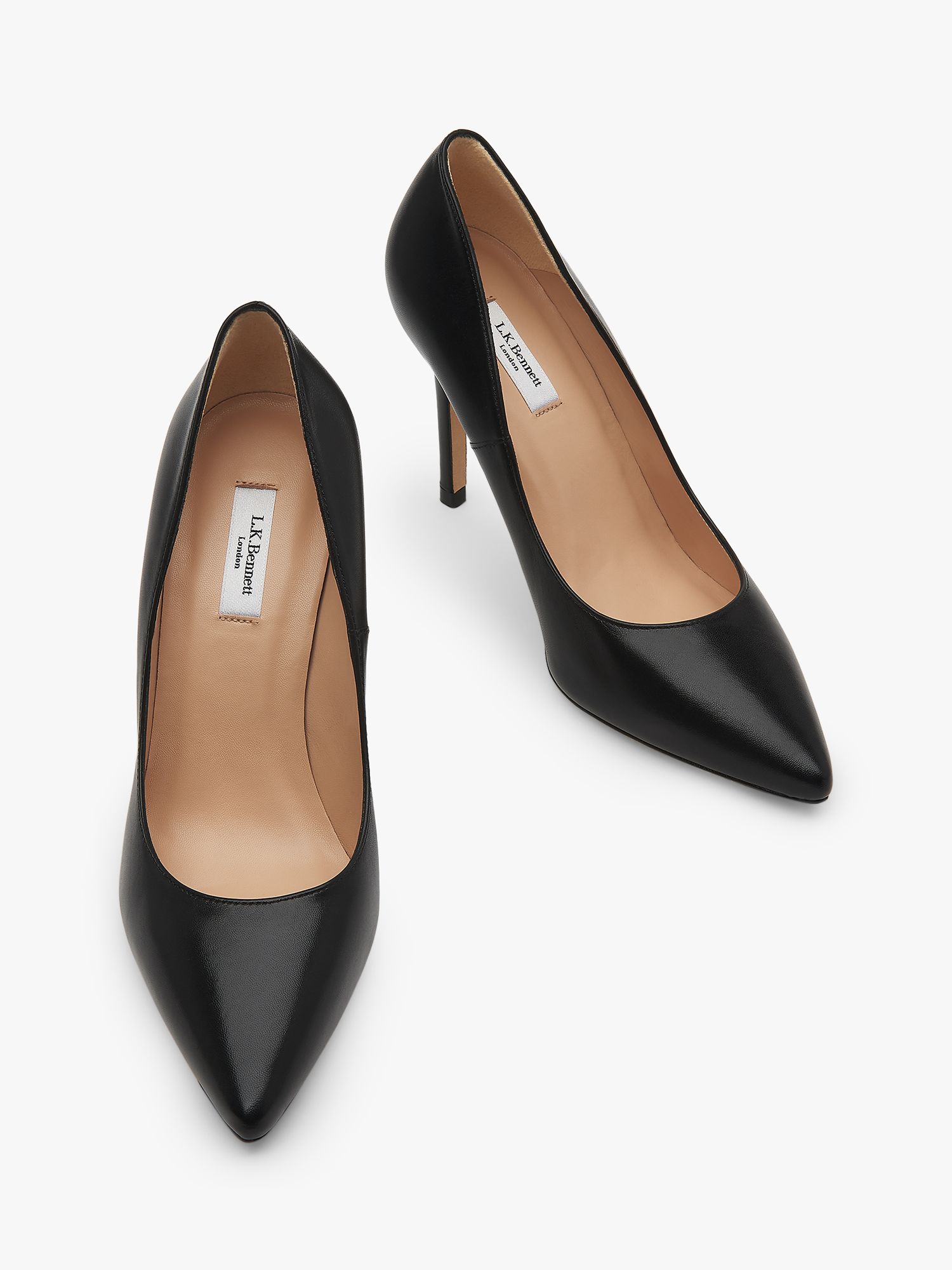 L.K.Bennett Fern Pointed Toe Leather Court Shoes, Black, 2