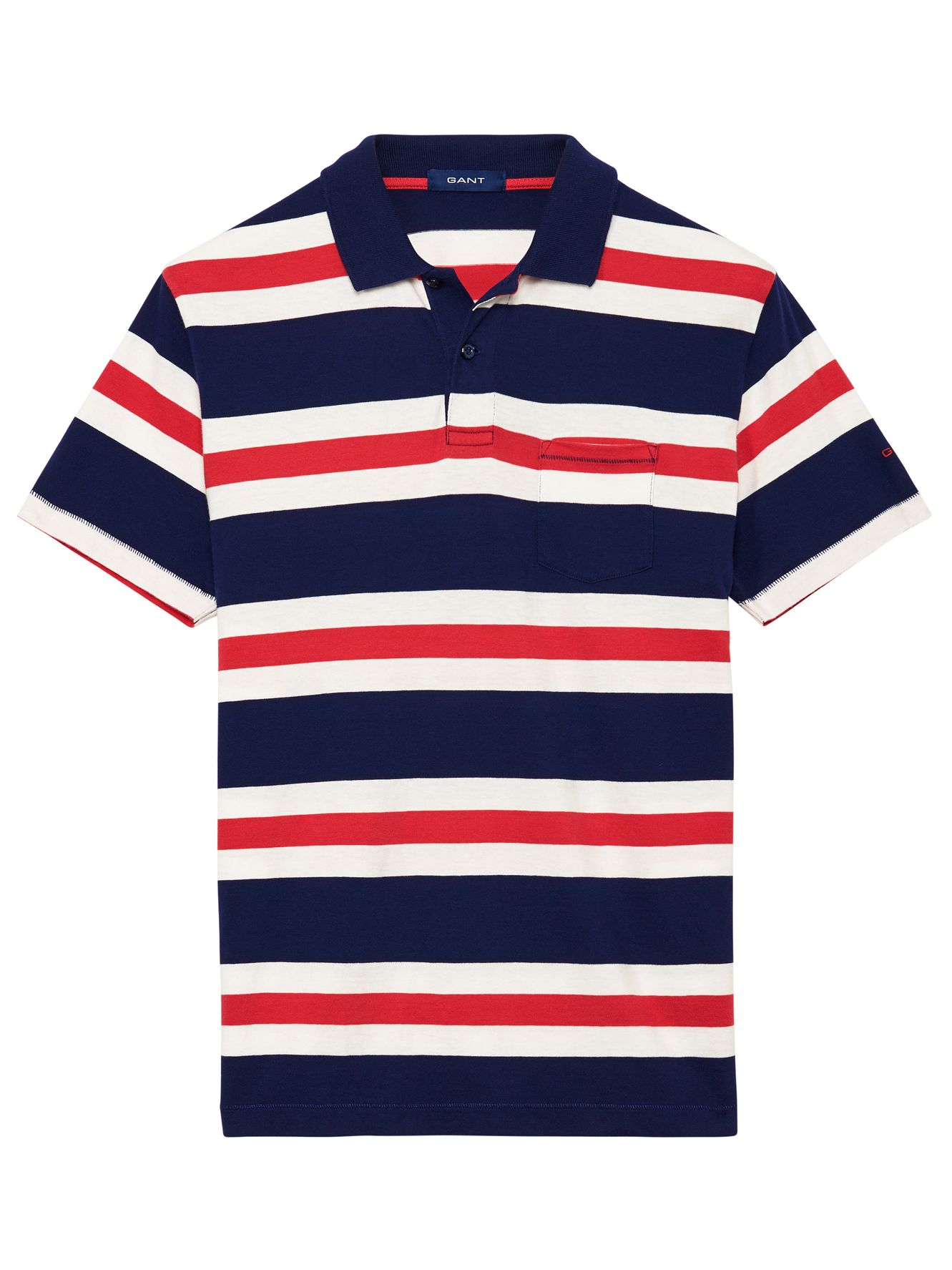 Gant Three Colour Stripe Polo Shirt, Ink Blue/Red/White at John Lewis