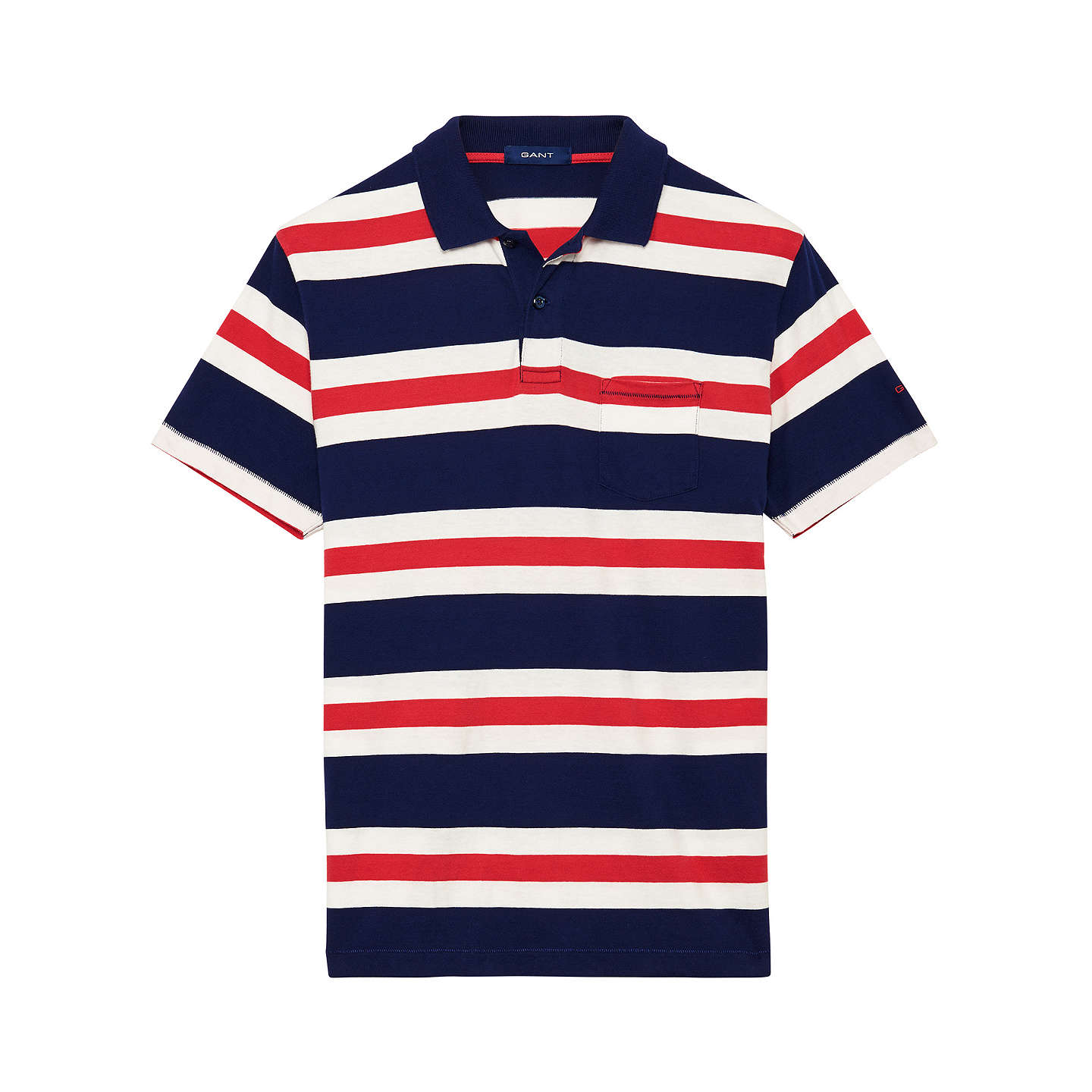 Gant Three Colour Stripe Polo Shirt, Ink Blue/Red/White at John Lewis