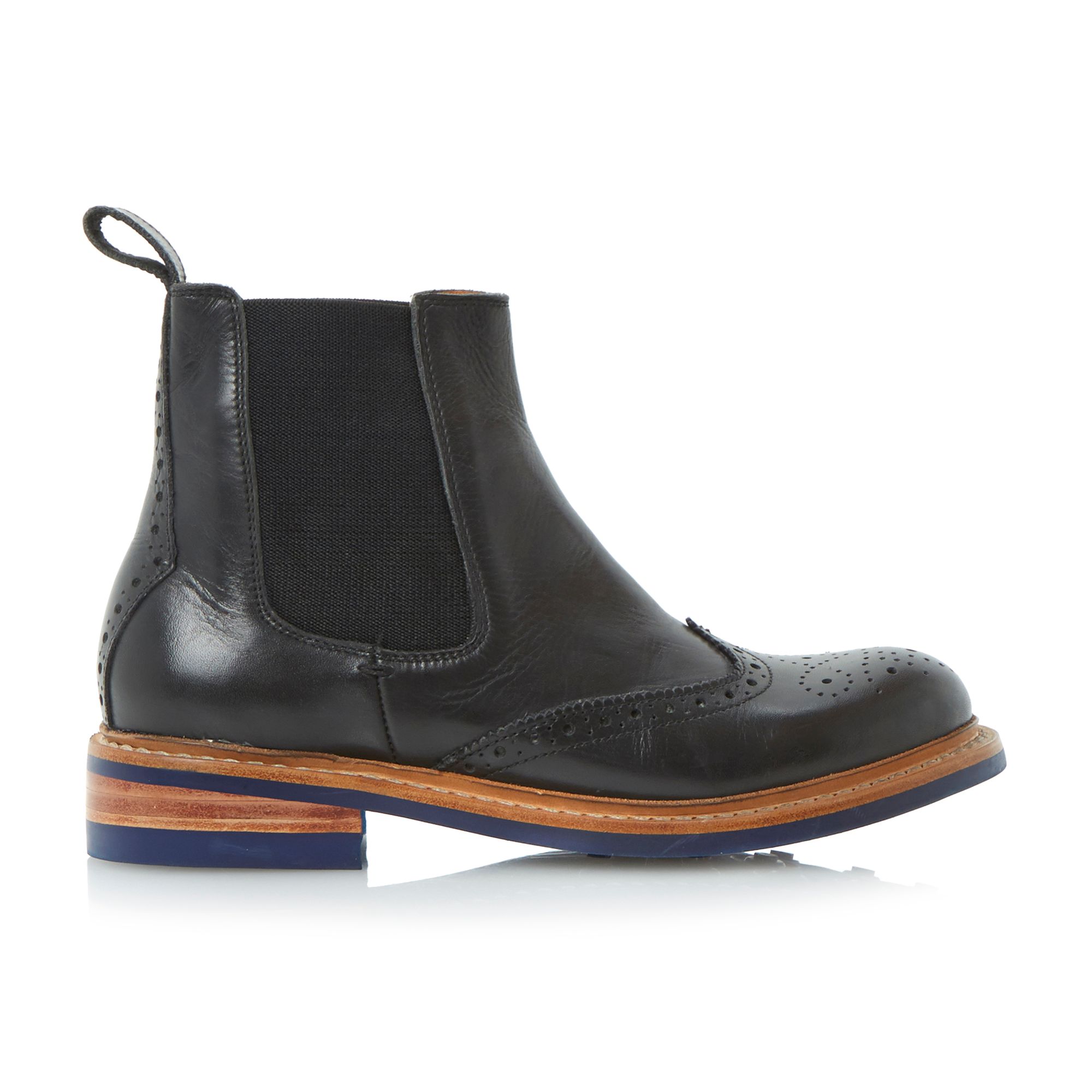Bertie Perkin Chunky Leather Brogue Ankle Boots, Black