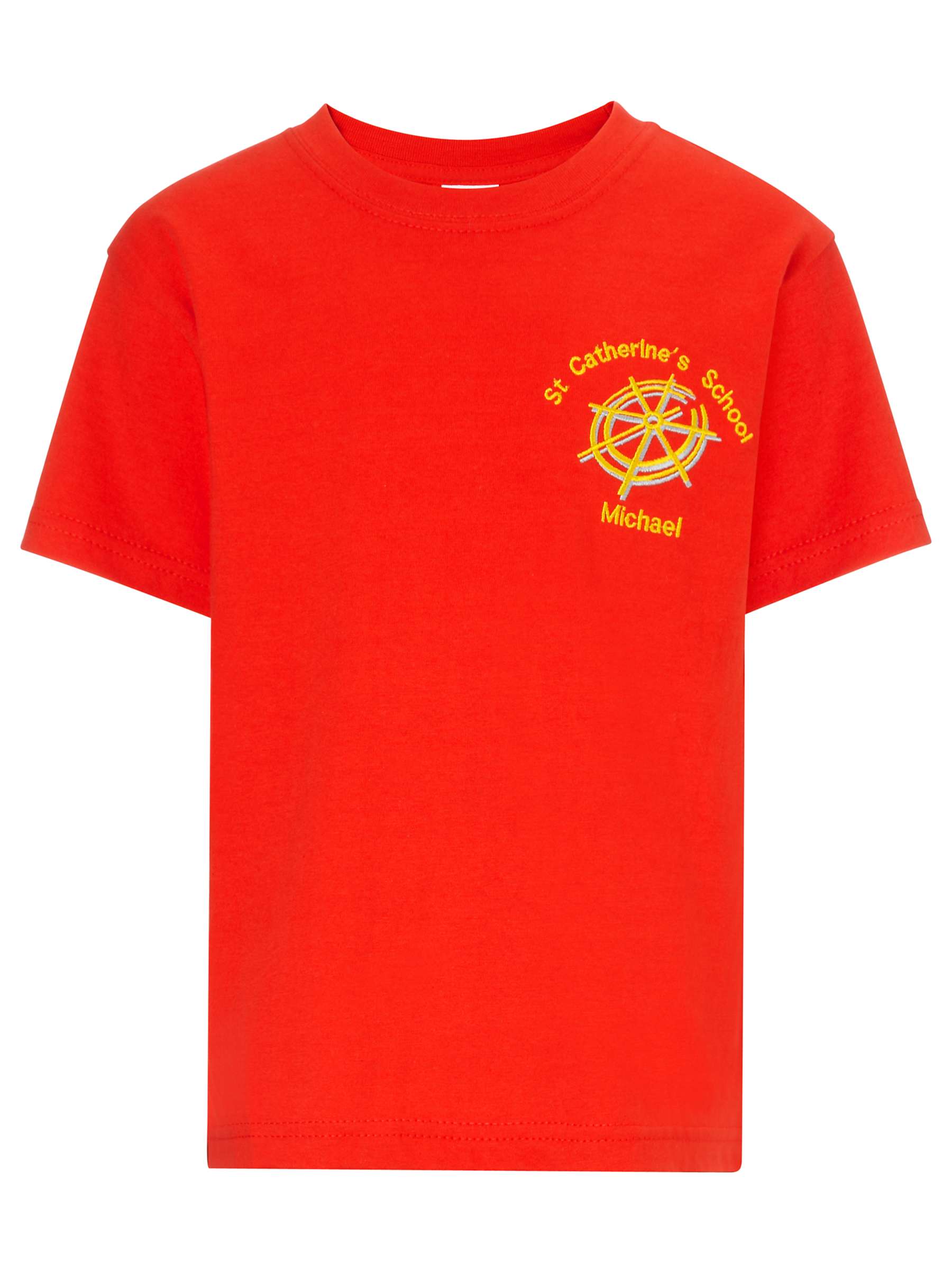Buy St Catherine's Catholic Primary School Michael House T-Shirt, Red Online at johnlewis.com