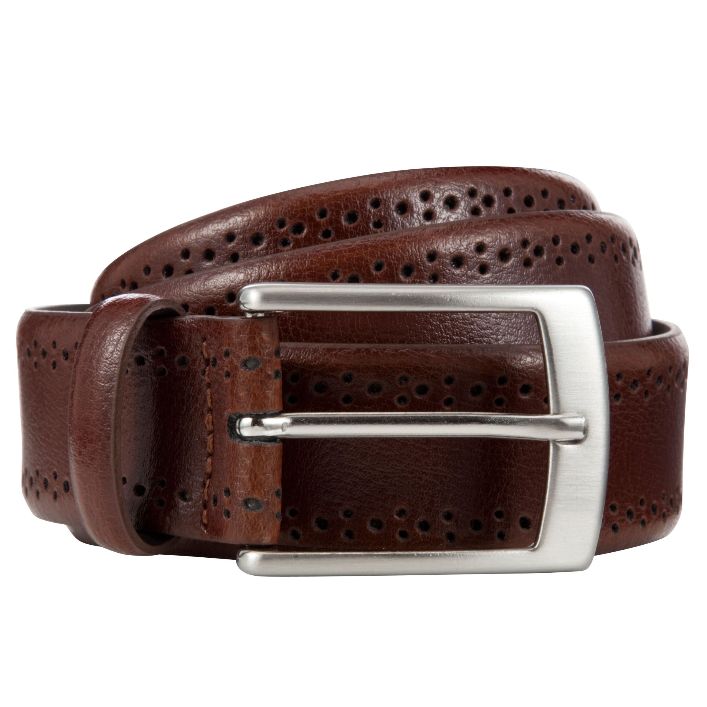 John Lewis & Partners Made In Italy Brogue Belt, Brown, S