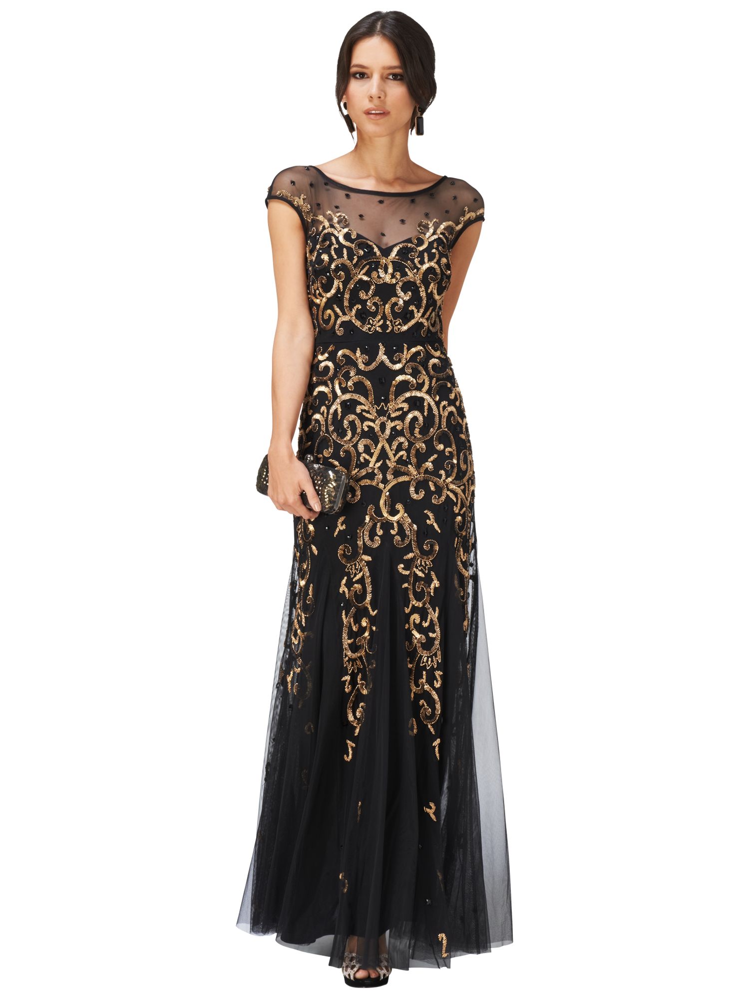 Phase Eight Collection 8 Nina Embellished Maxi Dress, Black/Gold at ...