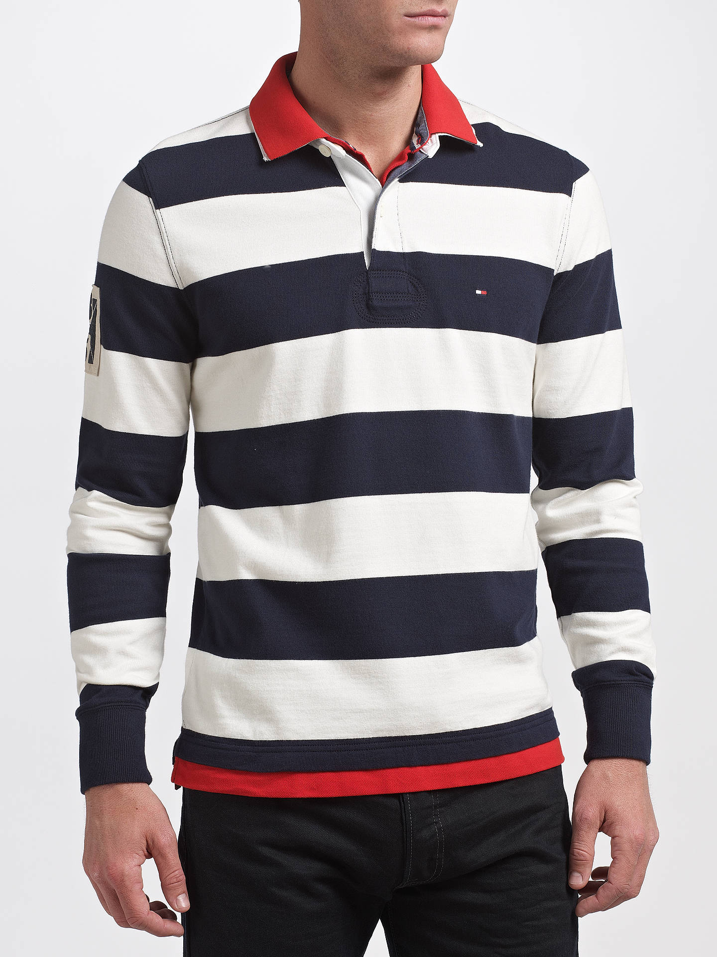 Tommy Hilfiger Striped Long Sleeve Rugby Polo Shirt, Blue/White at John ...